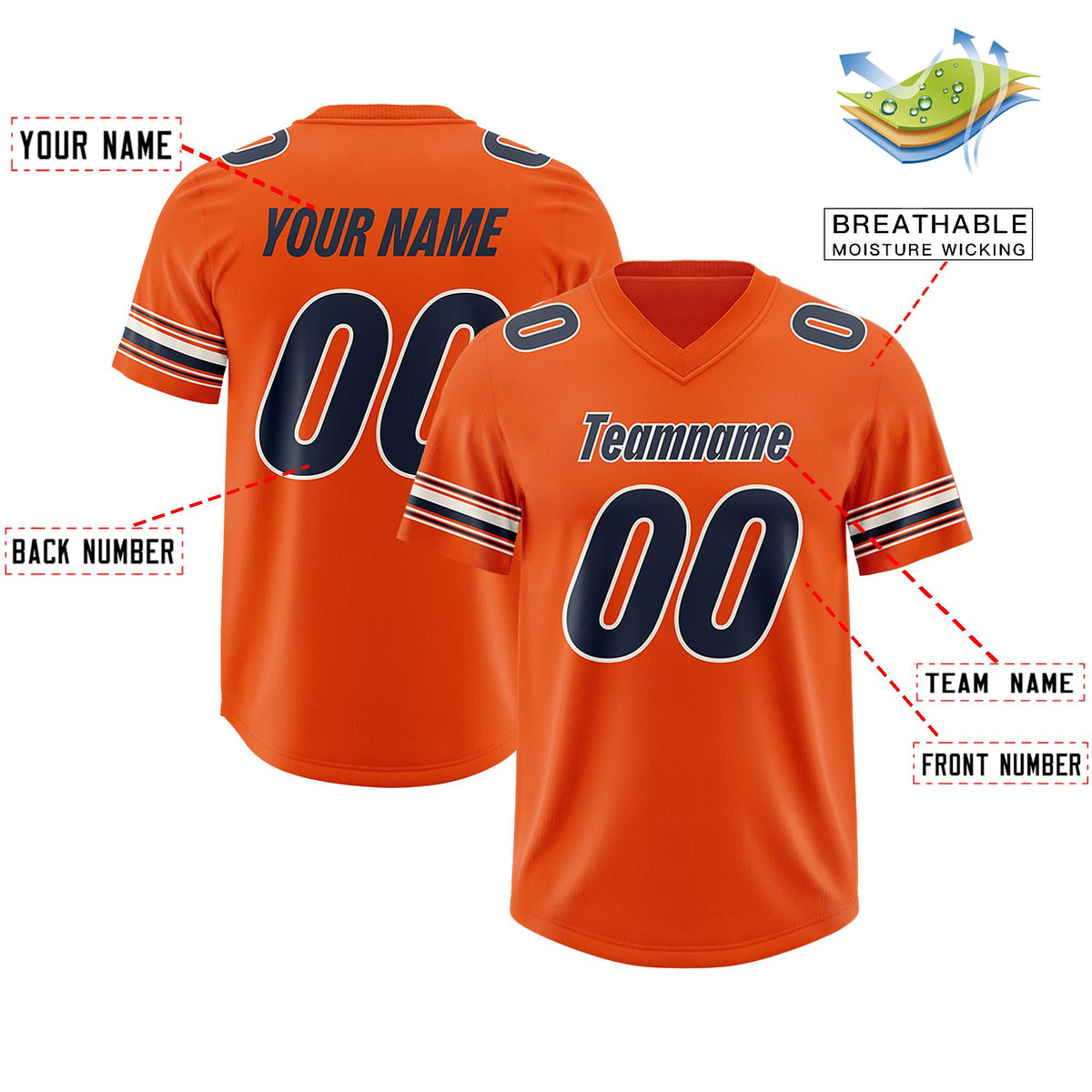 Custom Orange Navy Retro Personalized Sleeve Line Authentic American Football Jersey