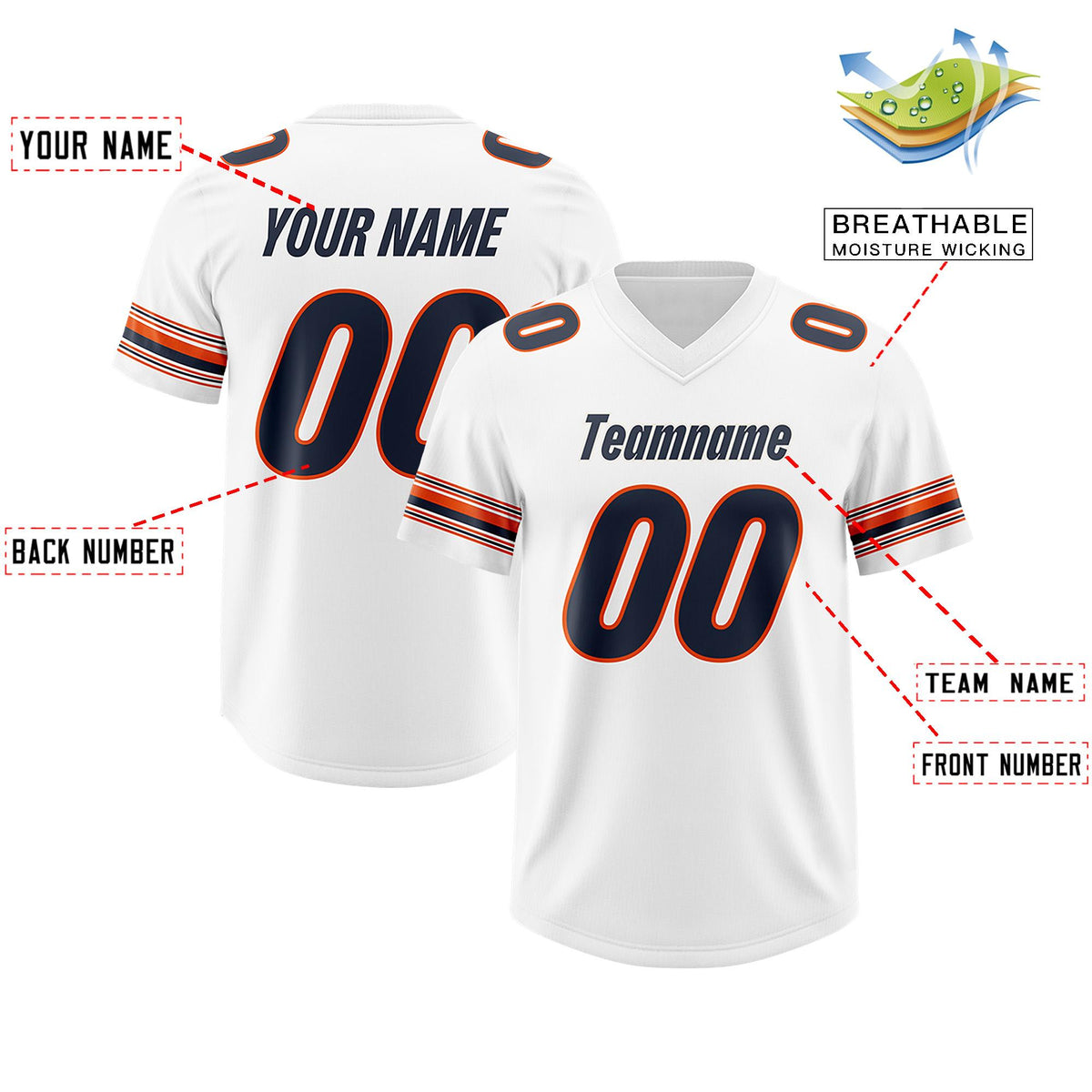 Custom White Navy Retro Personalized Sleeve Line Authentic American Football Jersey