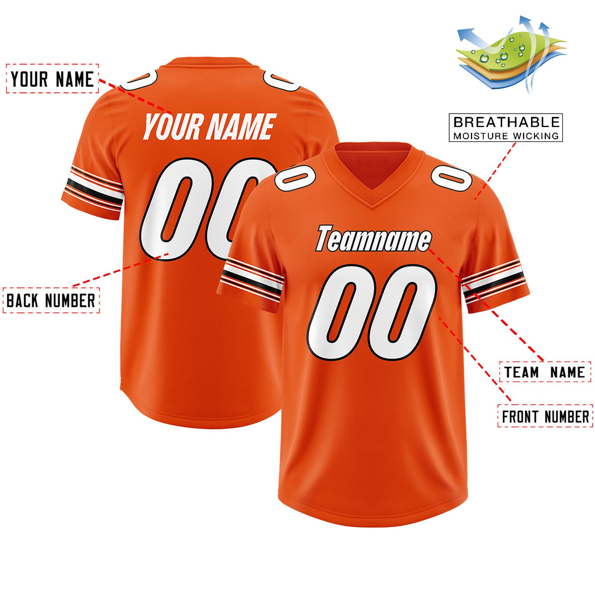 Custom Orange White Retro Personalized Sleeve Line Authentic American Football Jersey