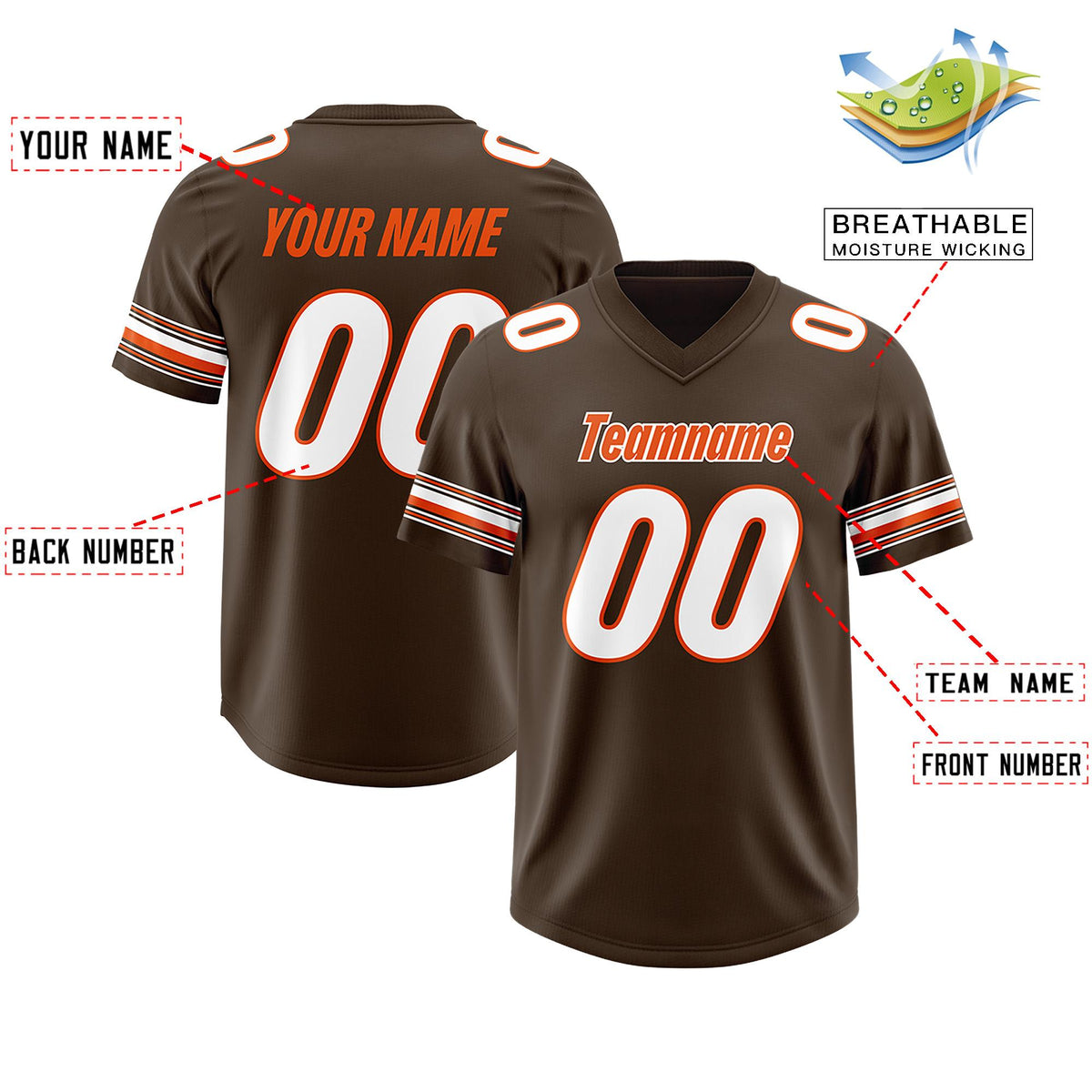 Custom Brown White Retro Personalized Sleeve Line Authentic American Football Jersey