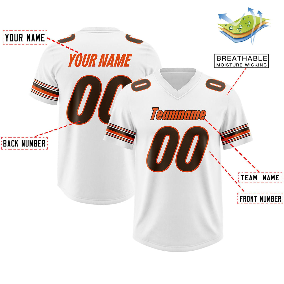 Custom White Brown Retro Personalized Sleeve Line Authentic American Football Jersey