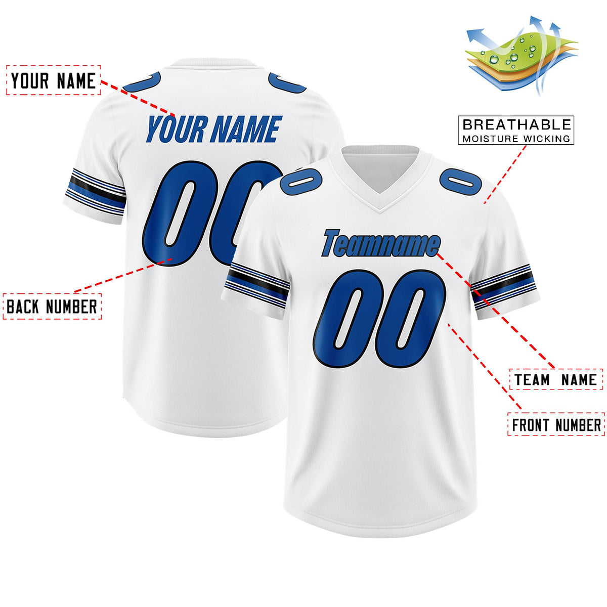 Custom White Royal Retro Personalized Sleeve Line Authentic American Football Jersey