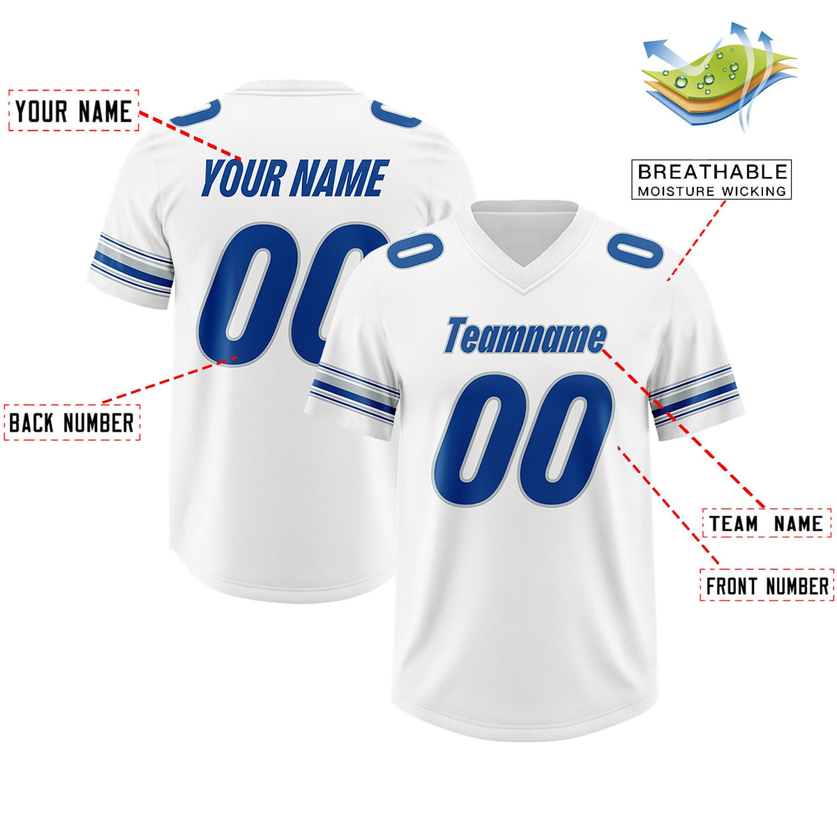 Custom White Royal Retro Personalized Sleeve Line Authentic American Football Jersey