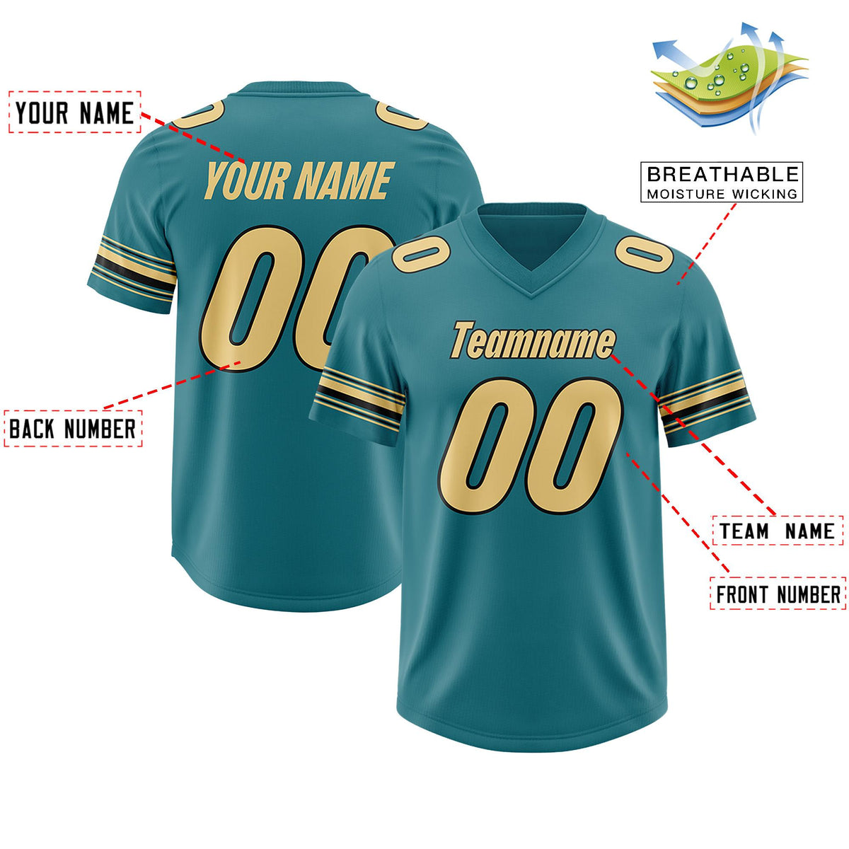 Custom Aqua Khaki Retro Personalized Sleeve Line Authentic American Football Jersey