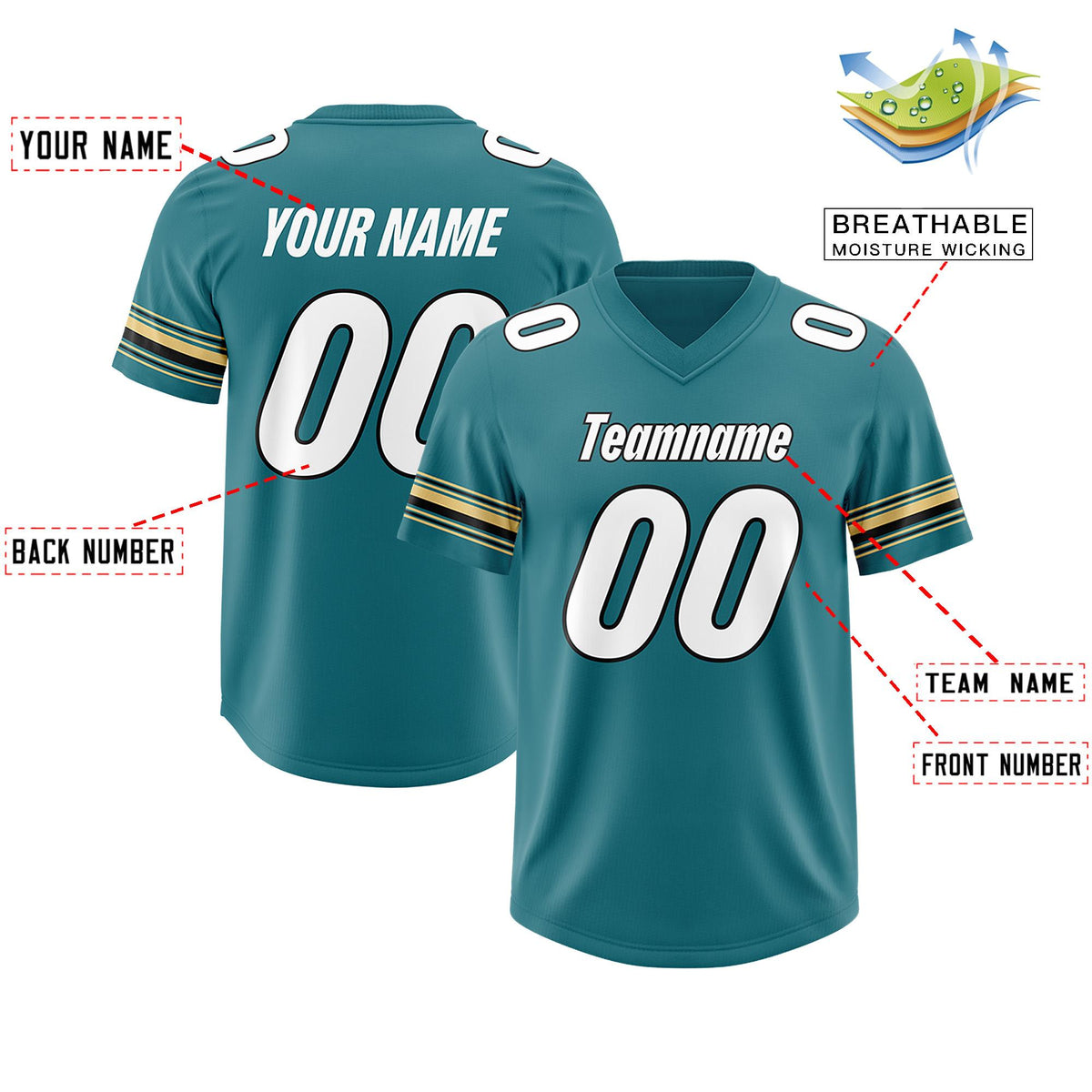 Custom Aqua White Retro Personalized Sleeve Line Authentic American Football Jersey
