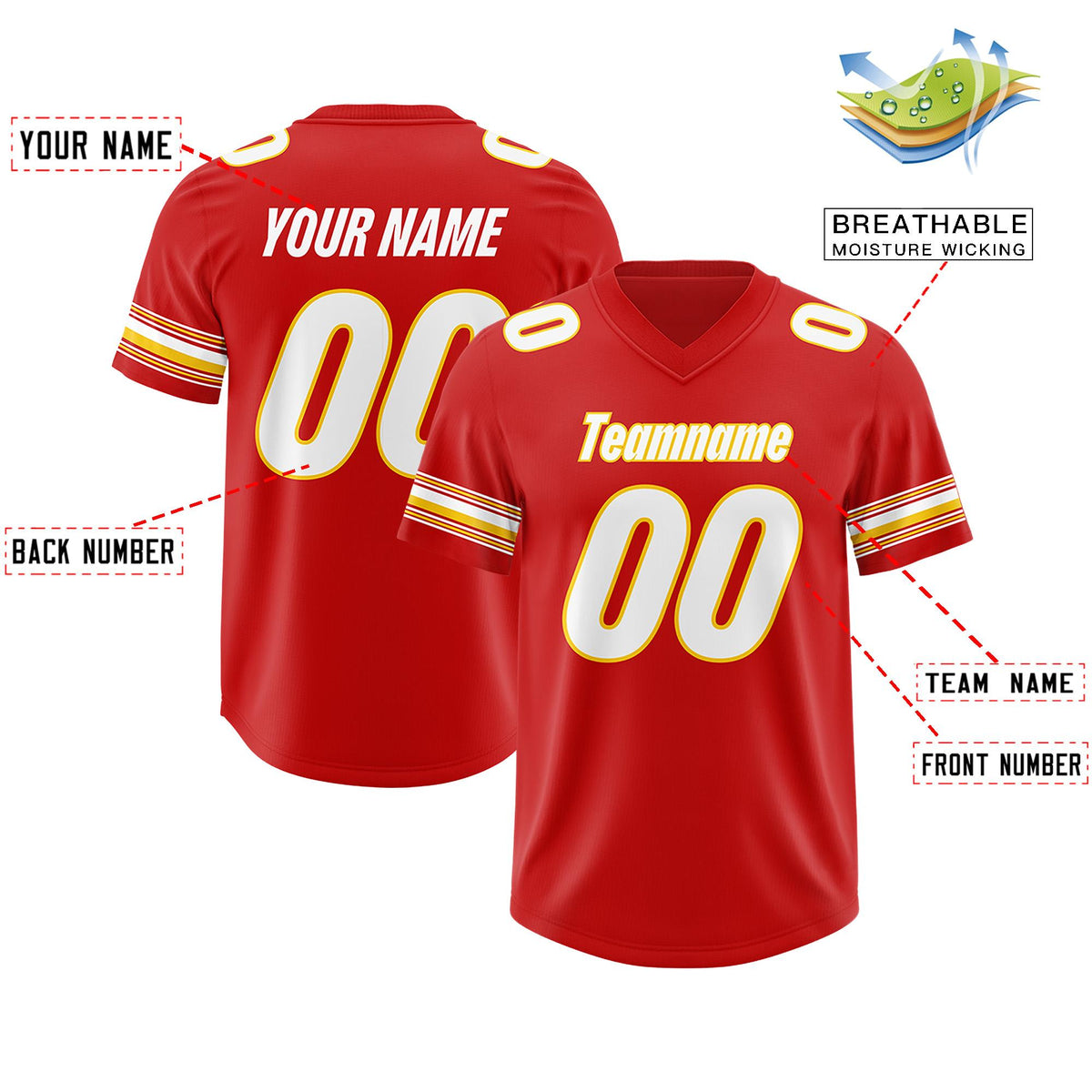 Custom Red White Retro Personalized Sleeve Line Authentic American Football Jersey