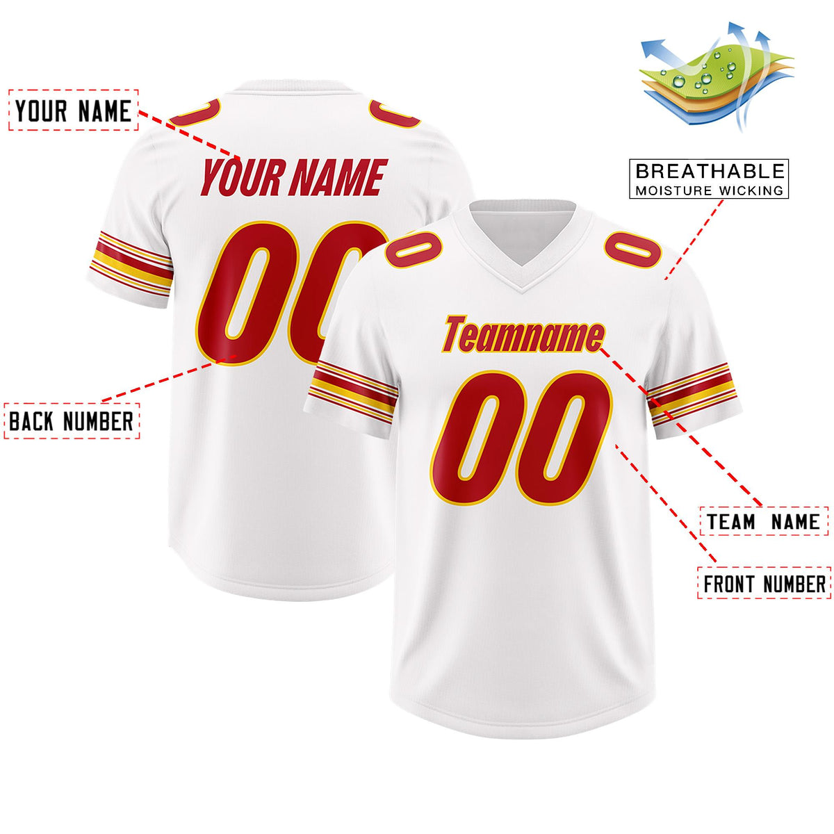 Custom White Red Retro Personalized Sleeve Line Authentic American Football Jersey