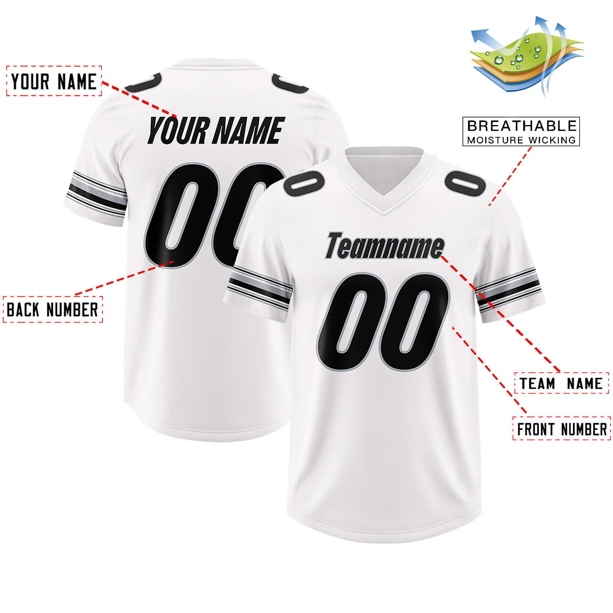 Custom White Black Retro Personalized Sleeve Line Authentic American Football Jersey