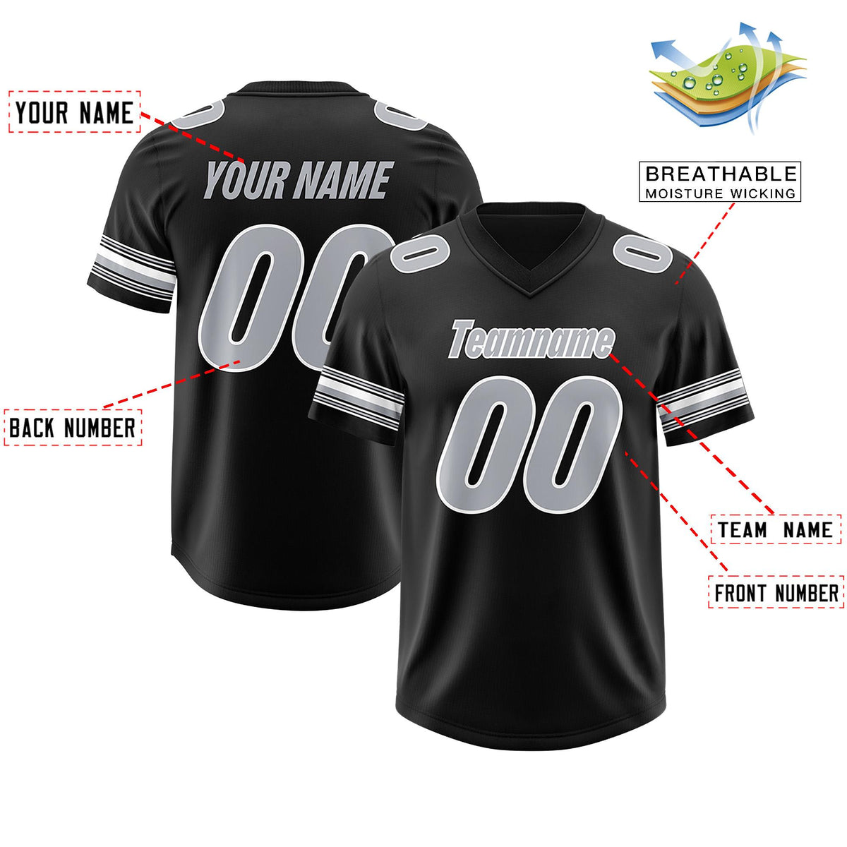 Custom Black Silver Retro Personalized Sleeve Line Authentic American Football Jersey