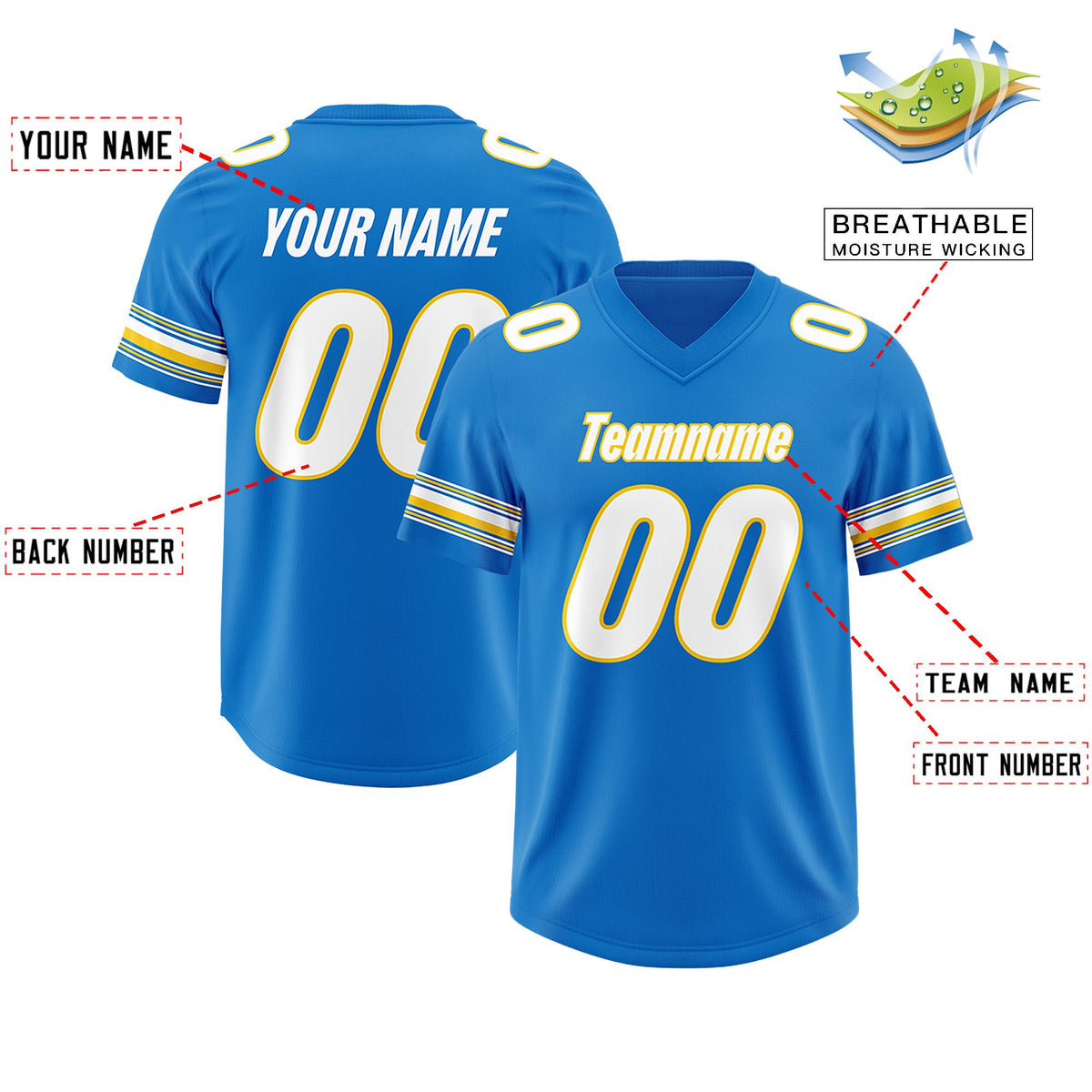 Custom Powder Blue White Retro Personalized Sleeve Line Authentic American Football Jersey