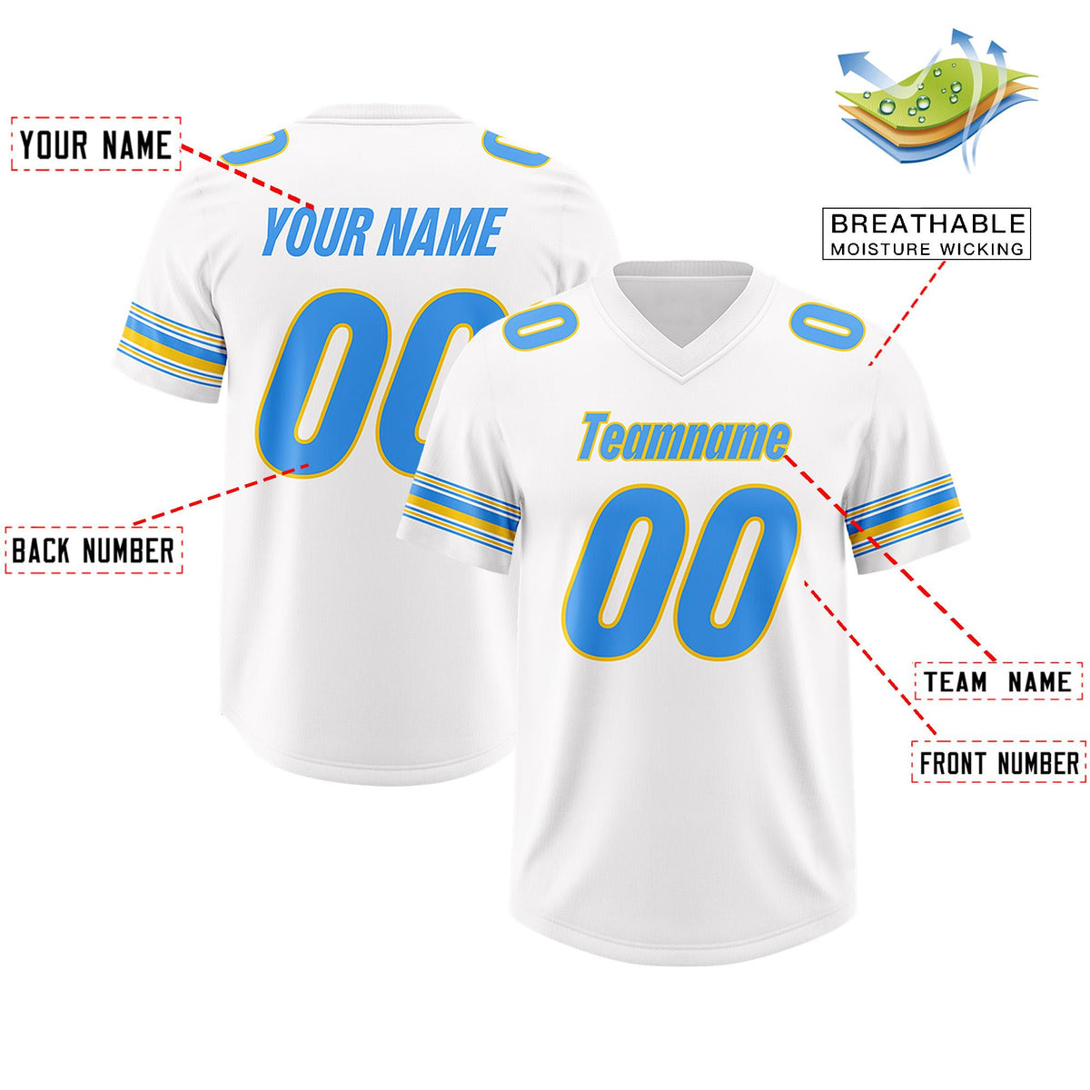 Custom White Powder Blue Retro Personalized Sleeve Line Authentic American Football Jersey