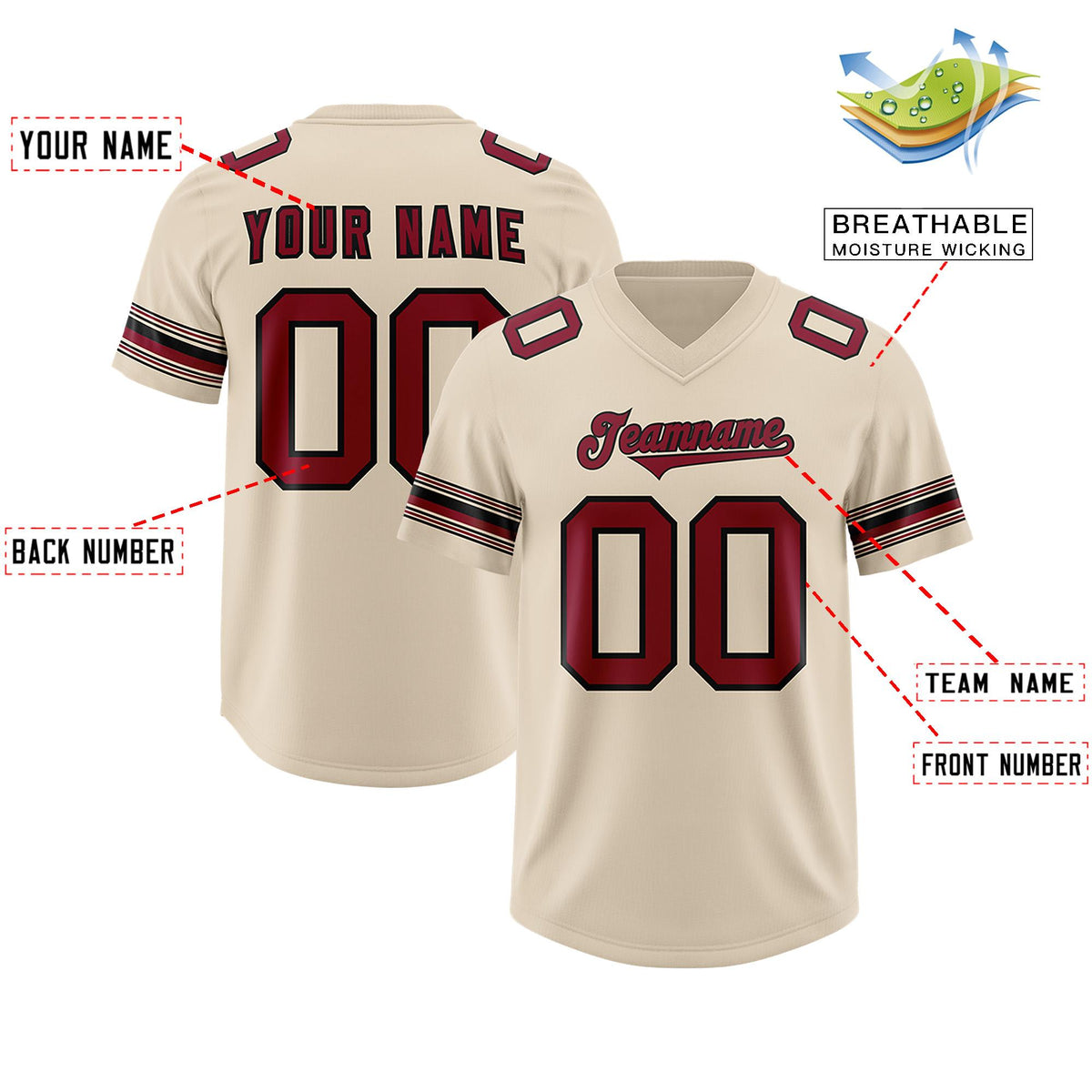 Custom Cream Red Retro Personalized Sleeve Line Authentic American Football Jersey