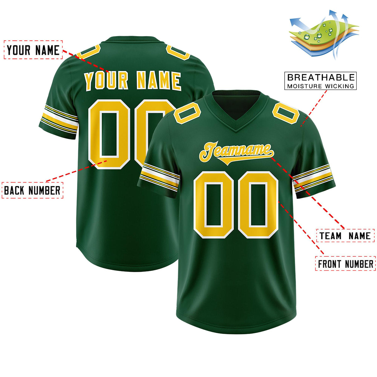 Custom Green Gold Retro Personalized Sleeve Line Authentic American Football Jersey