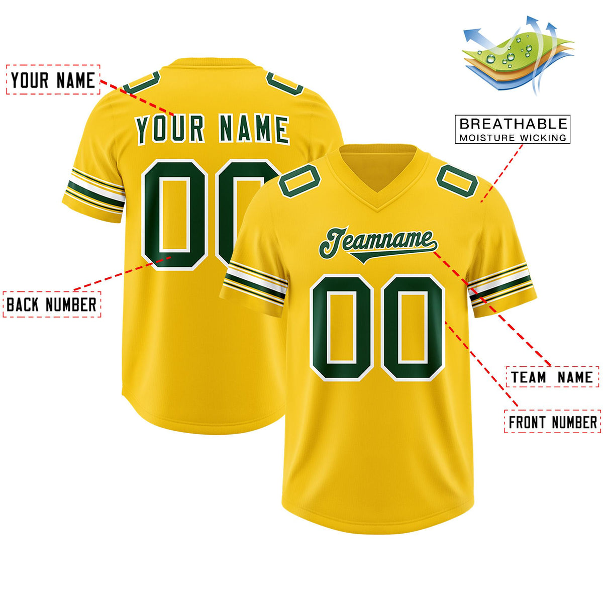 Custom Gold Green Retro Personalized Sleeve Line Authentic American Football Jersey