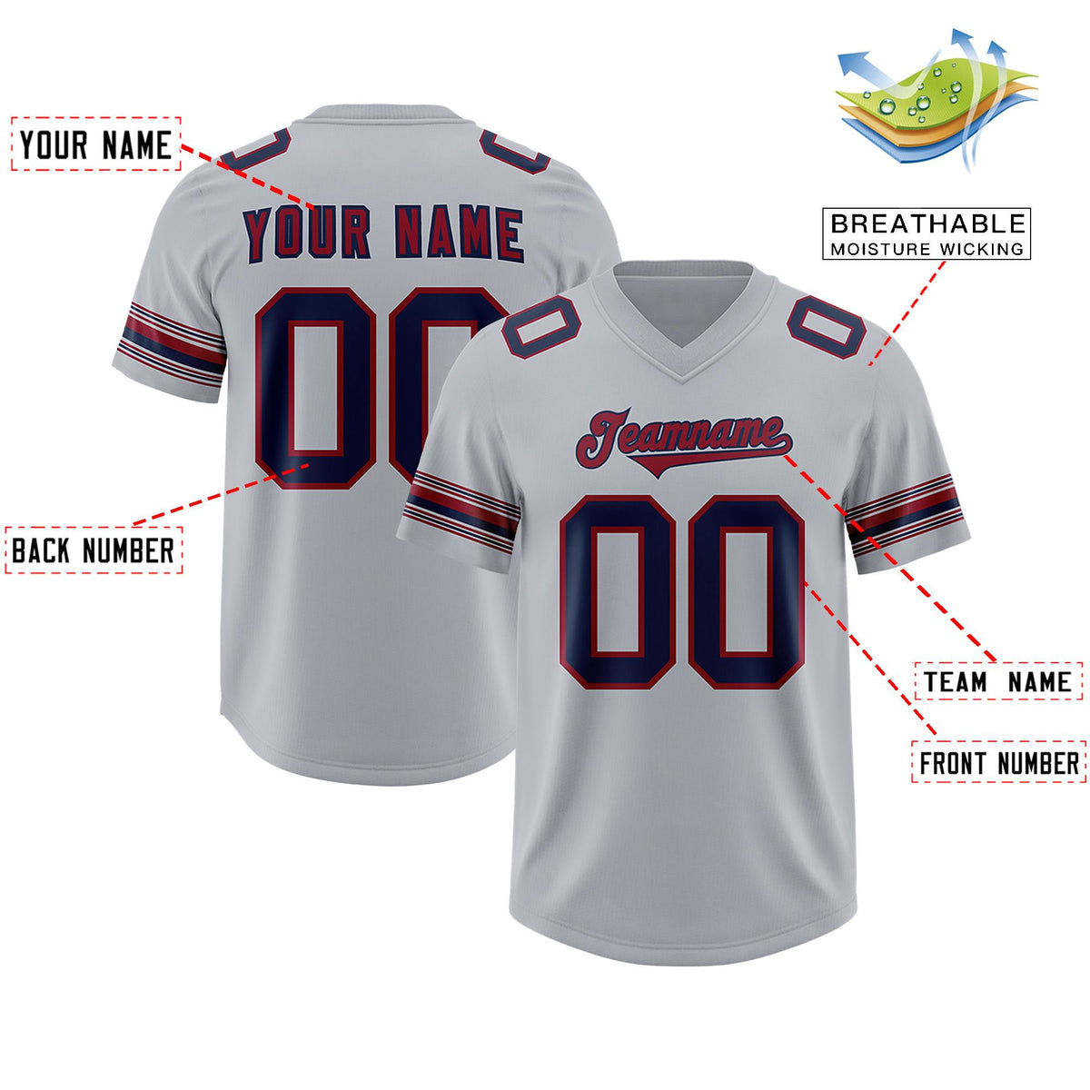 Custom Gray Navy Retro Personalized Sleeve Line Authentic American Football Jersey