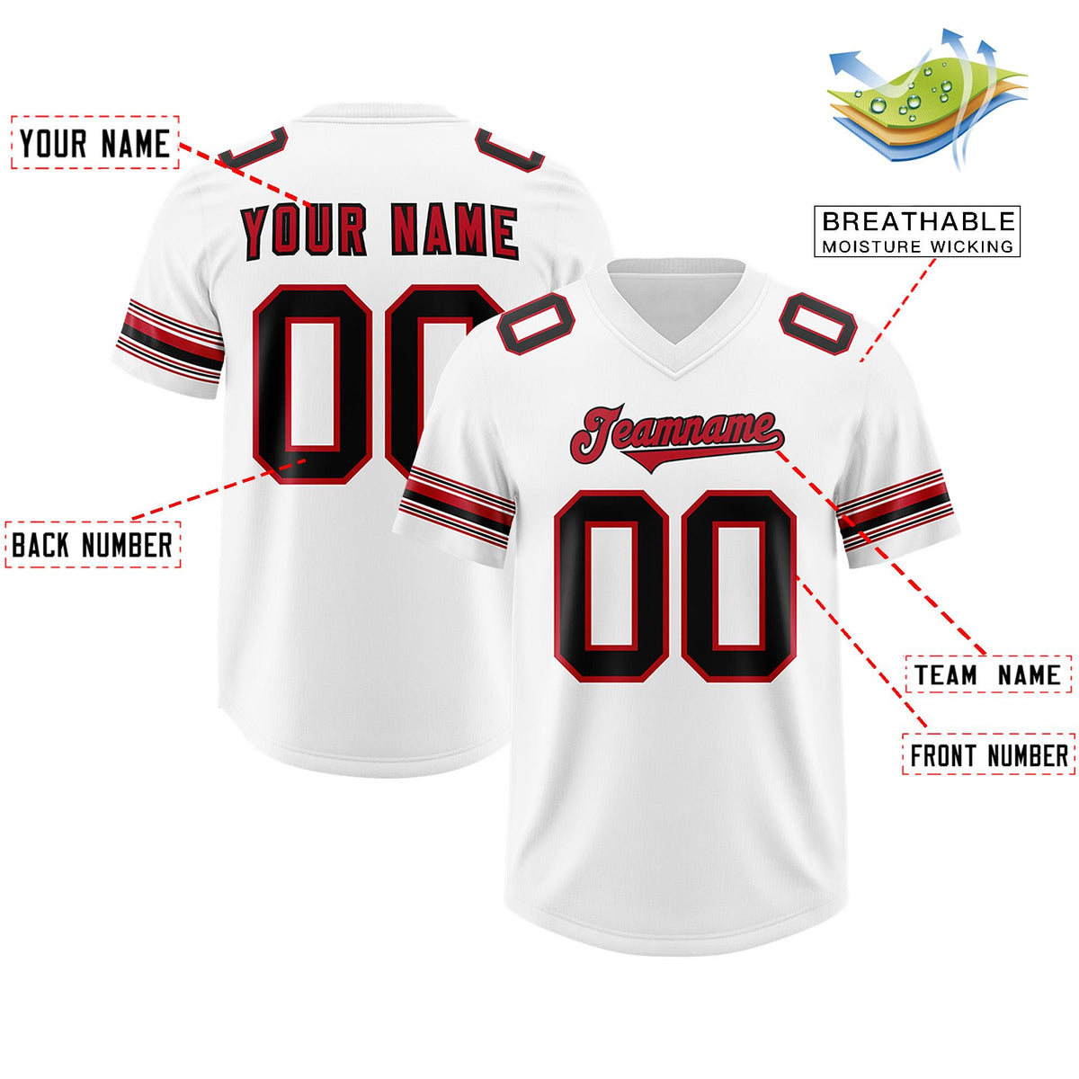 Custom White Red Retro Personalized Sleeve Line Authentic American Football Jersey