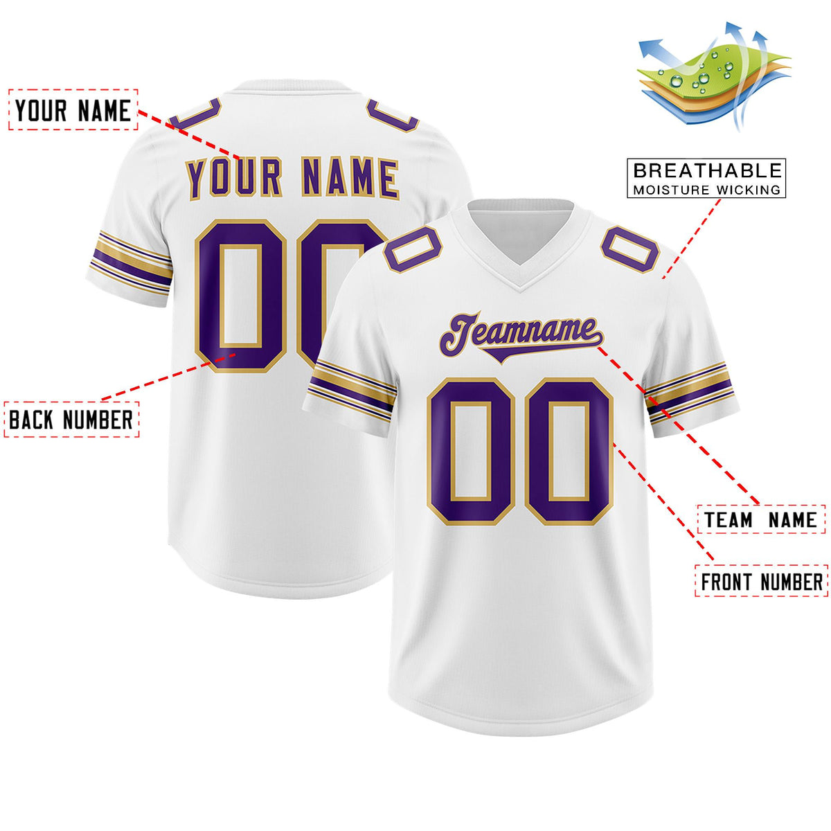 Custom White Purple Retro Personalized Sleeve Line Authentic American Football Jersey