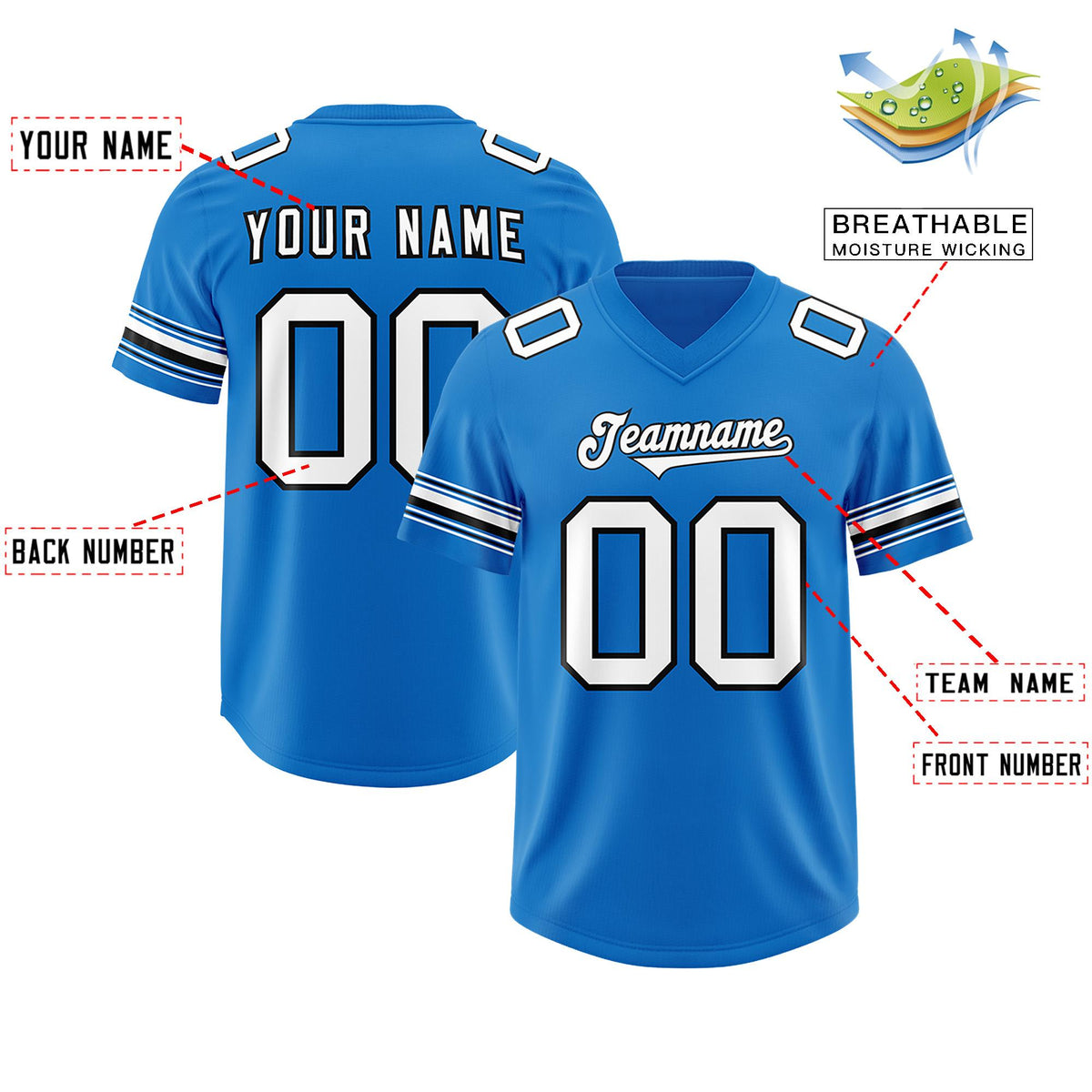 Custom Panther Blue White Retro Personalized Sleeve Line Authentic American Football Jersey