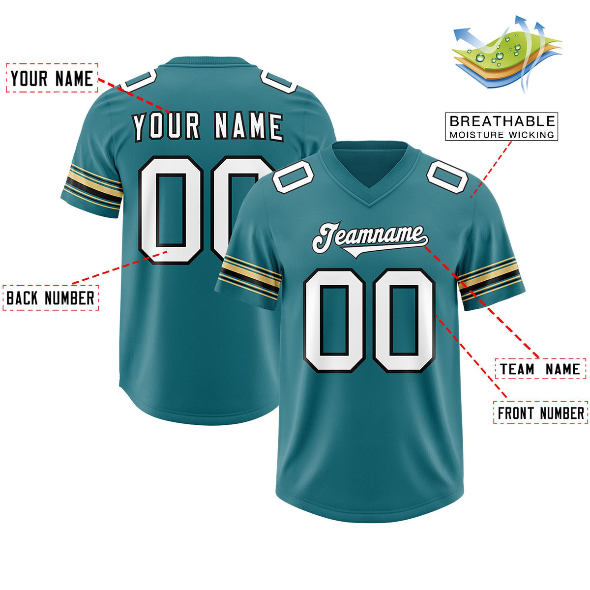 Custom Aqua White Retro Personalized Sleeve Line Authentic American Football Jersey