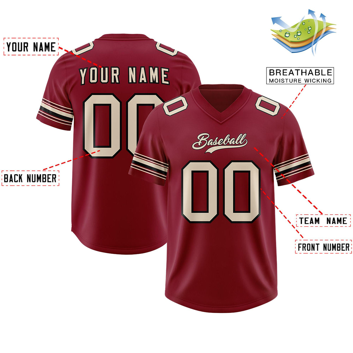 Custom Red Cream Retro Personalized Sleeve Line Authentic American Football Jersey