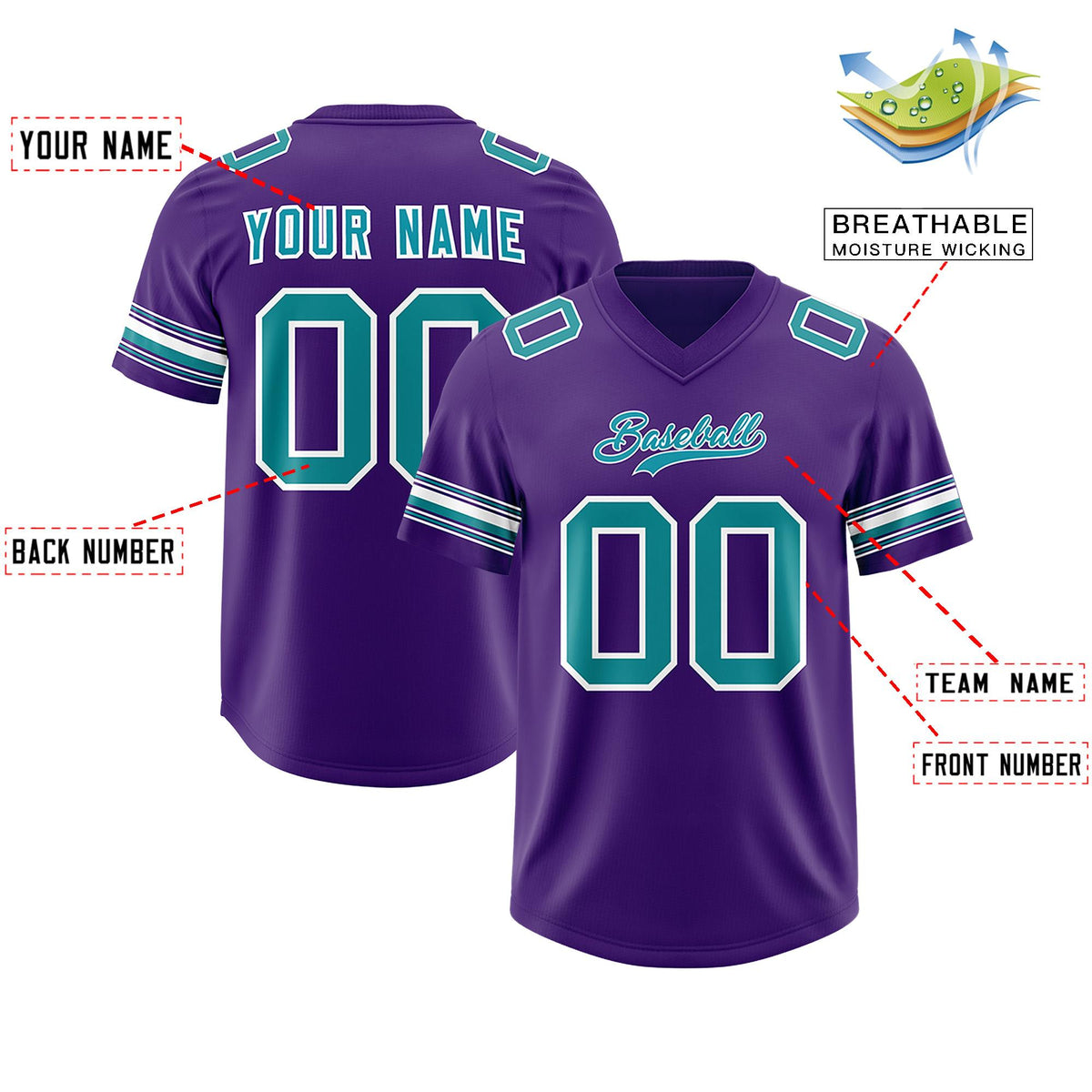 Custom Purple Aqua Retro Personalized Sleeve Line Authentic American Football Jersey