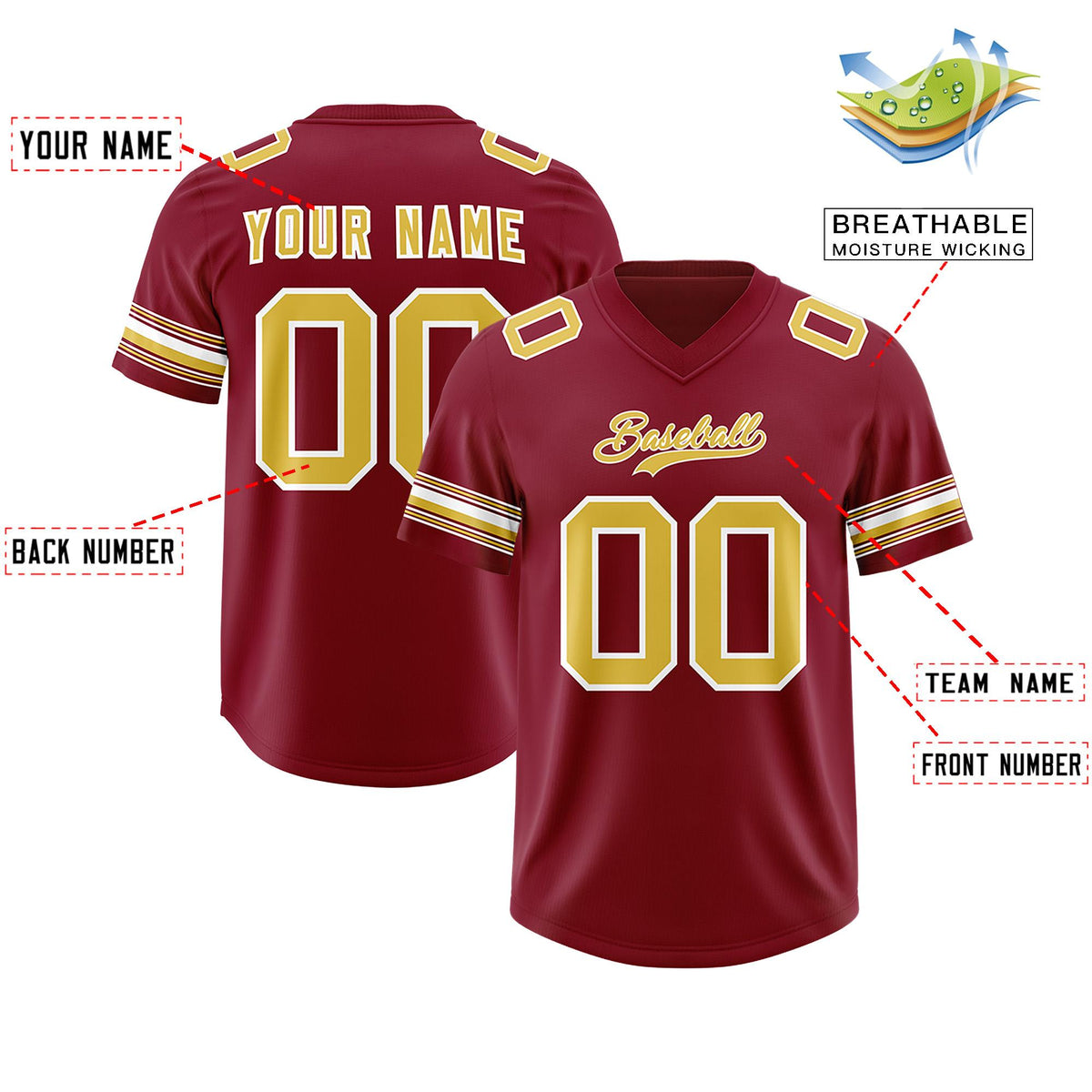 Custom Red Old Gold Retro Personalized Sleeve Line Authentic American Football Jersey