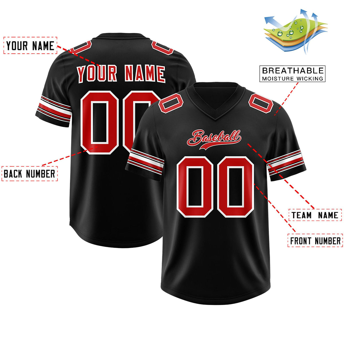 Custom Black Red Retro Personalized Sleeve Line Authentic American Football Jersey