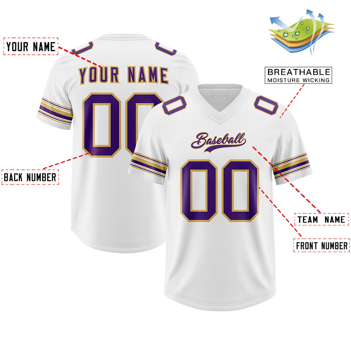 Custom White Purple Retro Personalized Sleeve Line Authentic American Football Jersey