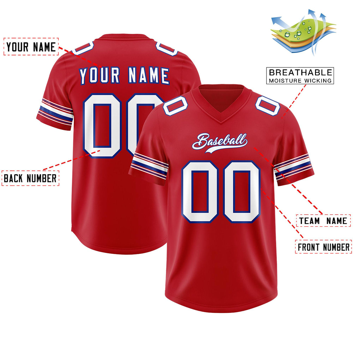 Custom Red White Retro Personalized Sleeve Line Authentic American Football Jersey
