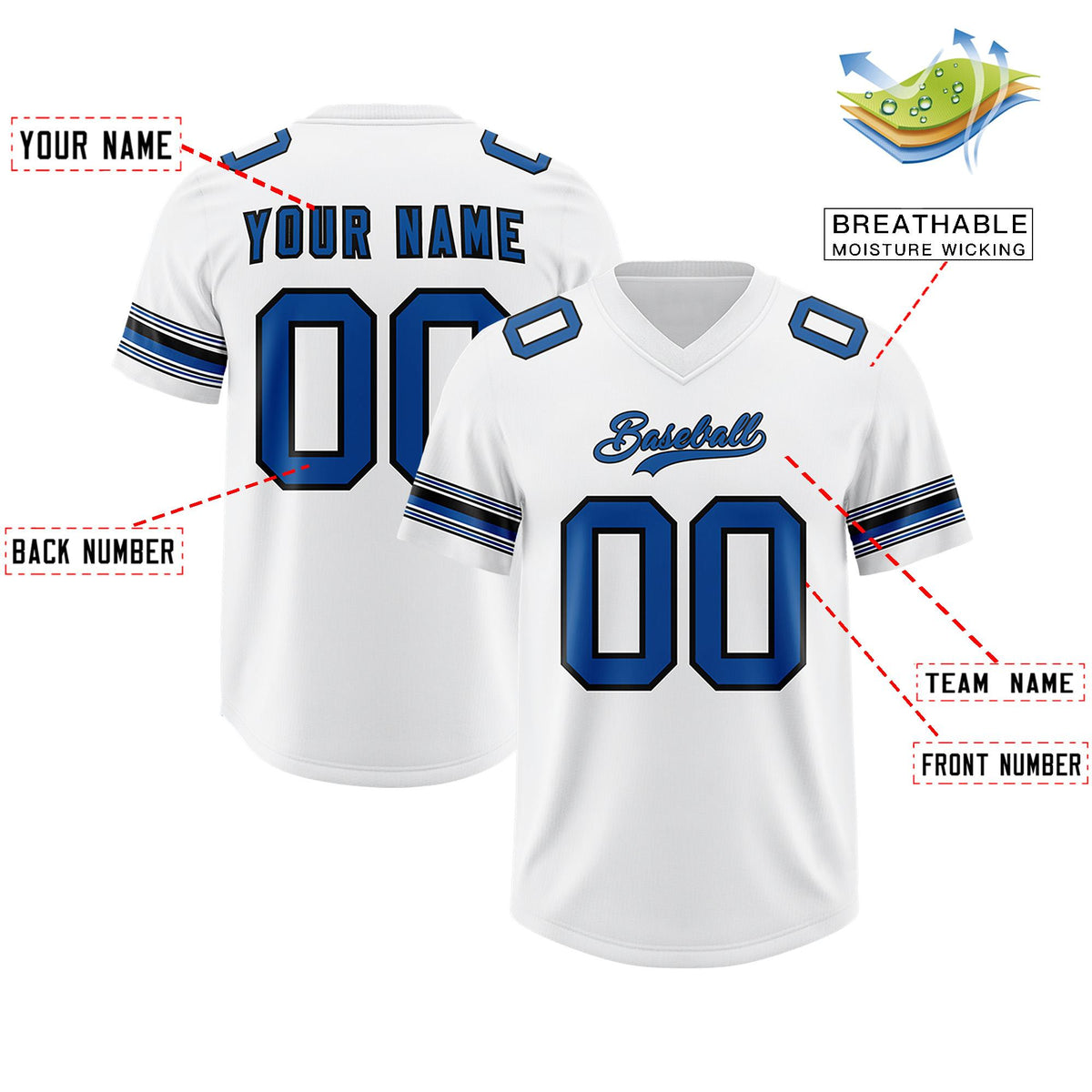 Custom White Royal Retro Personalized Sleeve Line Authentic American Football Jersey