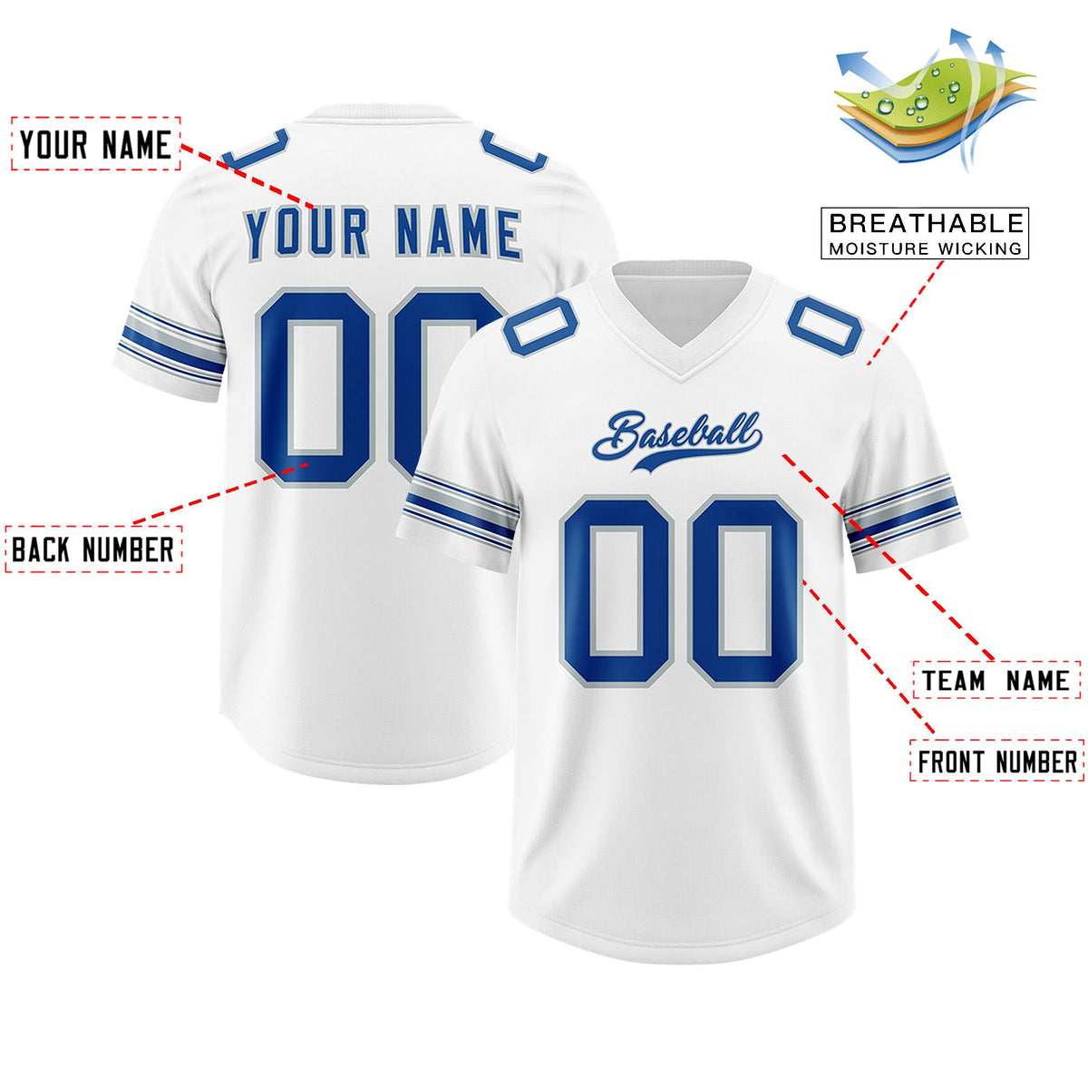 Custom White Royal Retro Personalized Sleeve Line Authentic American Football Jersey