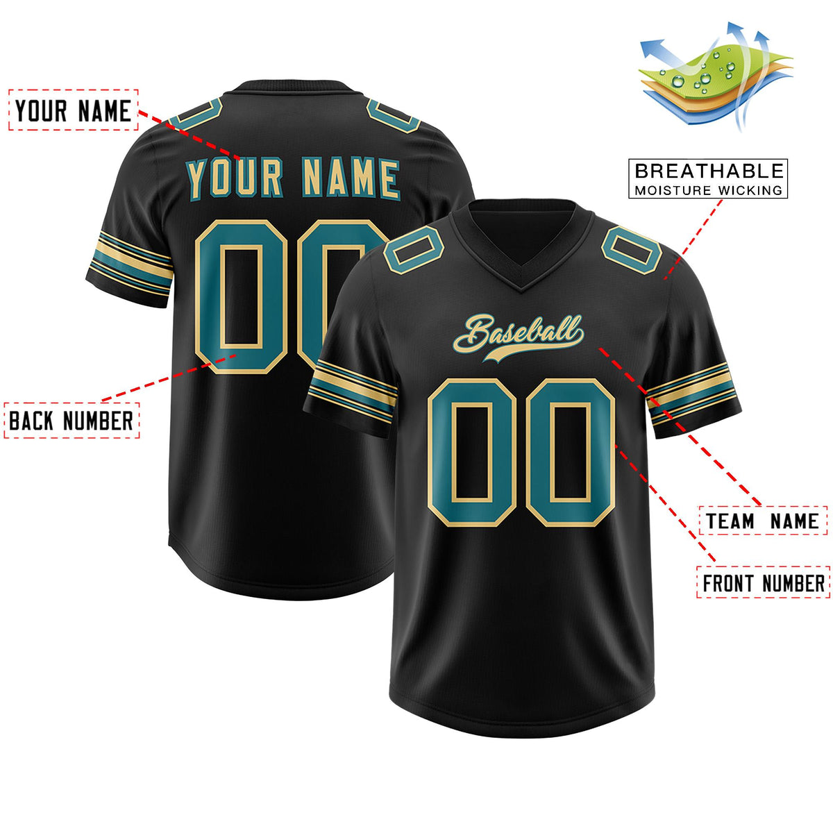 Custom Black Aqua Retro Personalized Sleeve Line Authentic American Football Jersey
