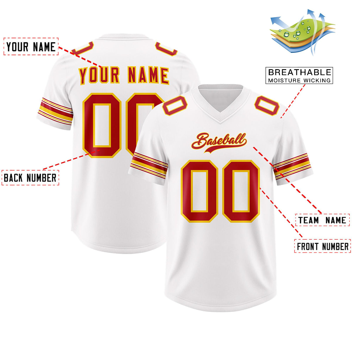 Custom White Red Retro Personalized Sleeve Line Authentic American Football Jersey