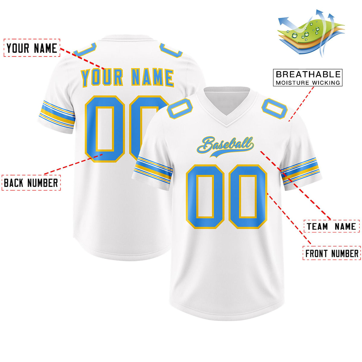 Custom White Powder Blue Retro Personalized Sleeve Line Authentic American Football Jersey