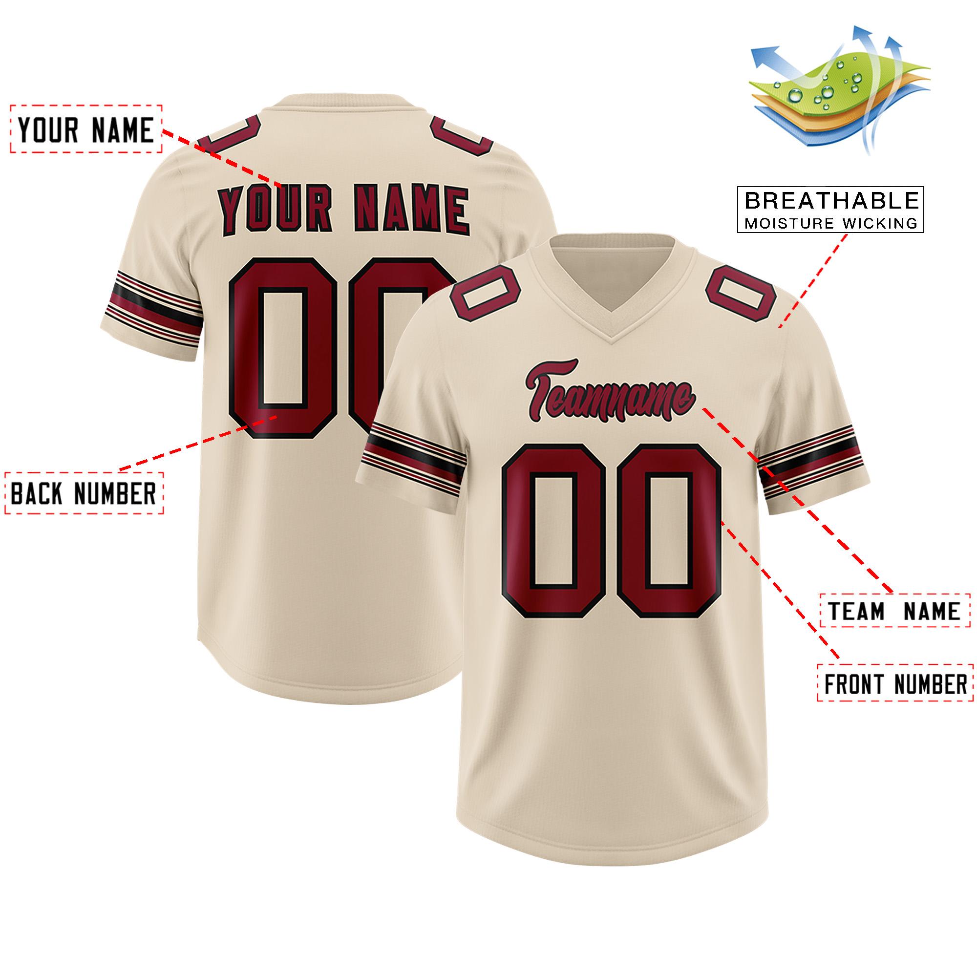 Custom Cream Red Retro Personalized Sleeve Line Authentic American Football Jersey