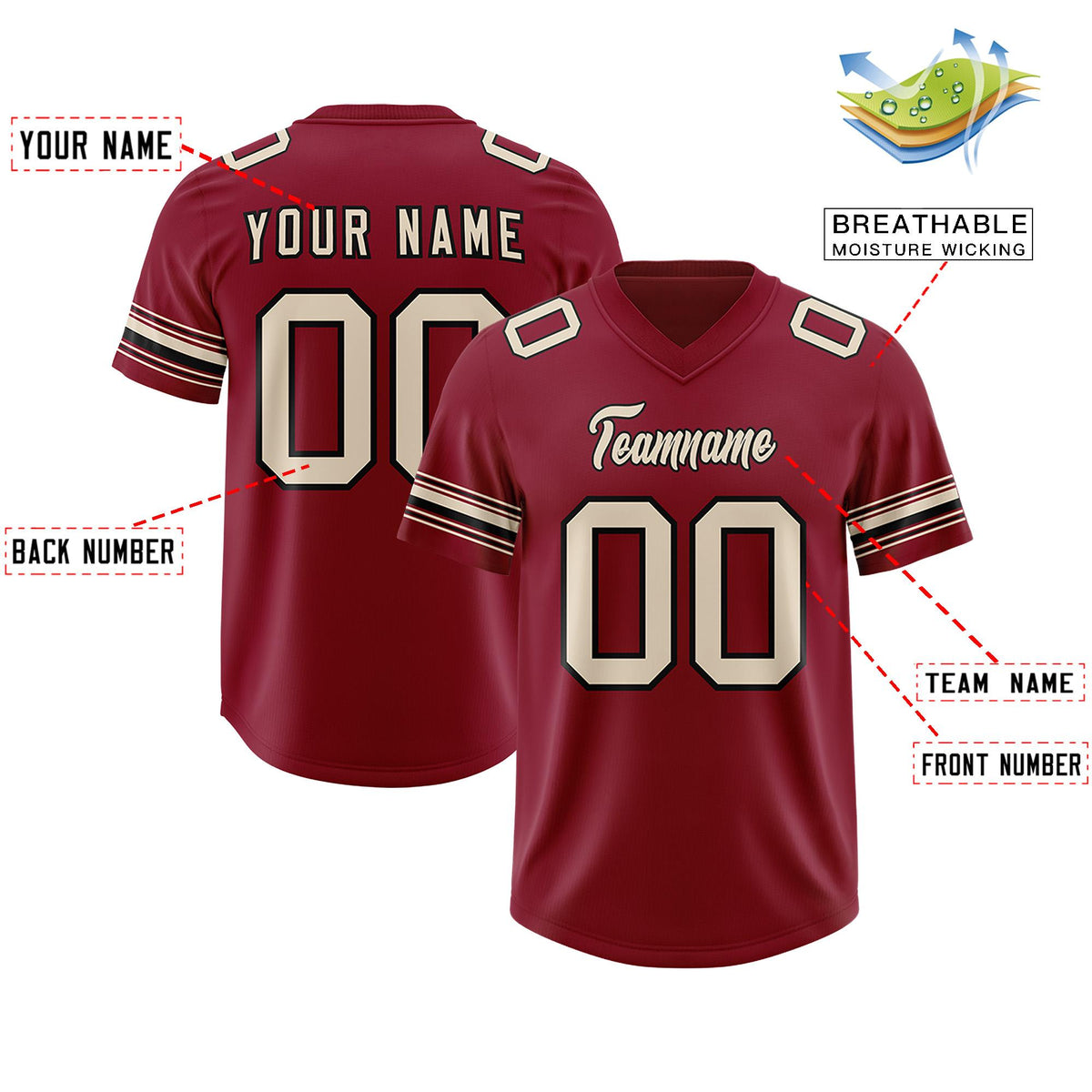 Custom Red Cream Retro Personalized Sleeve Line Authentic American Football Jersey