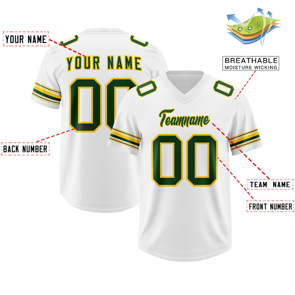 Custom White Green Retro Personalized Sleeve Line Authentic American Football Jersey