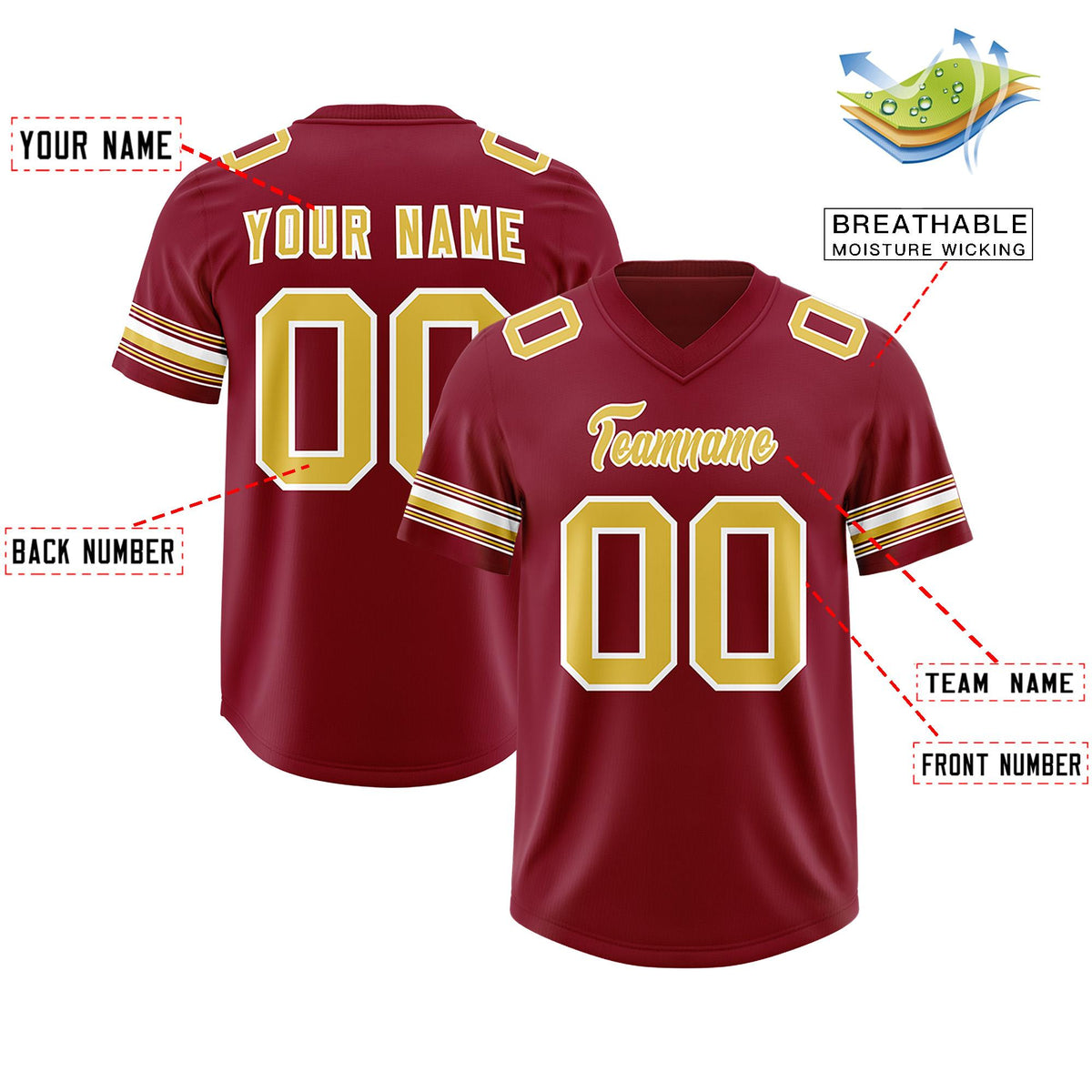Custom Red Old Gold Retro Personalized Sleeve Line Authentic American Football Jersey