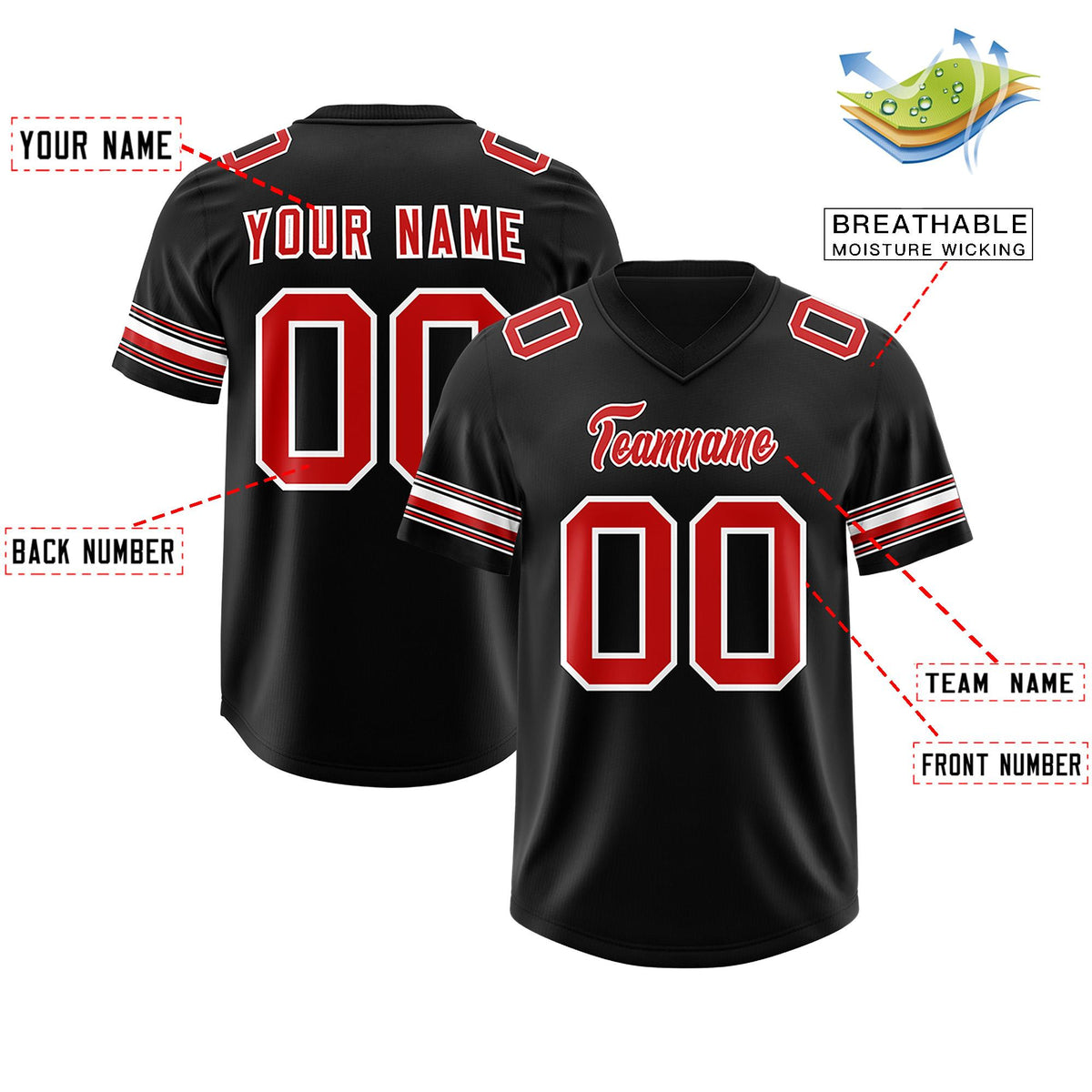 Custom Black Red Retro Personalized Sleeve Line Authentic American Football Jersey