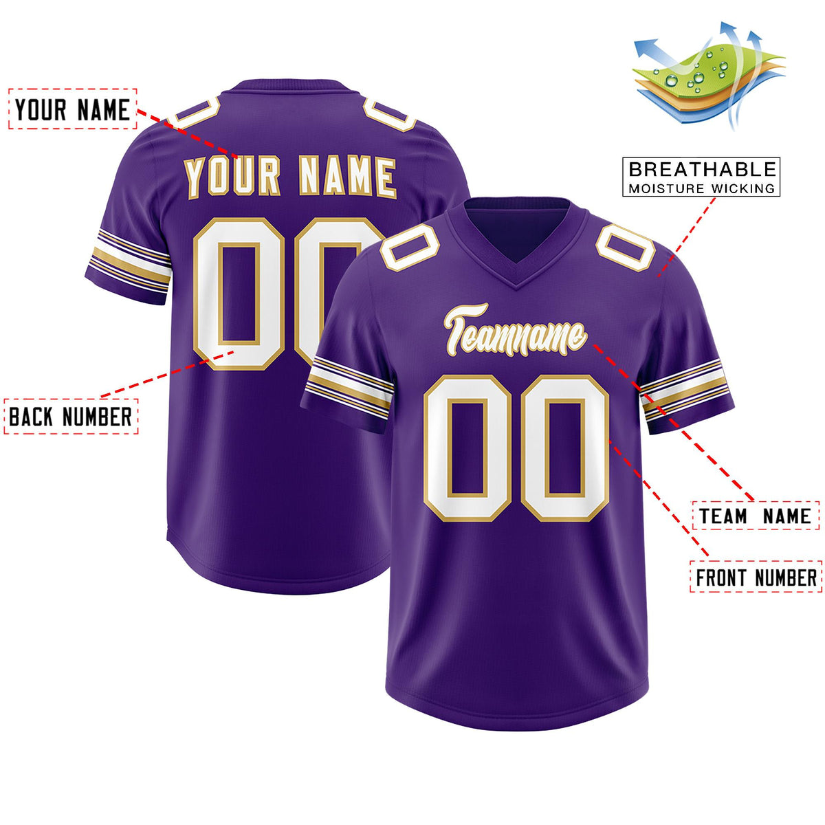 Custom Purple White Retro Personalized Sleeve Line Authentic American Football Jersey
