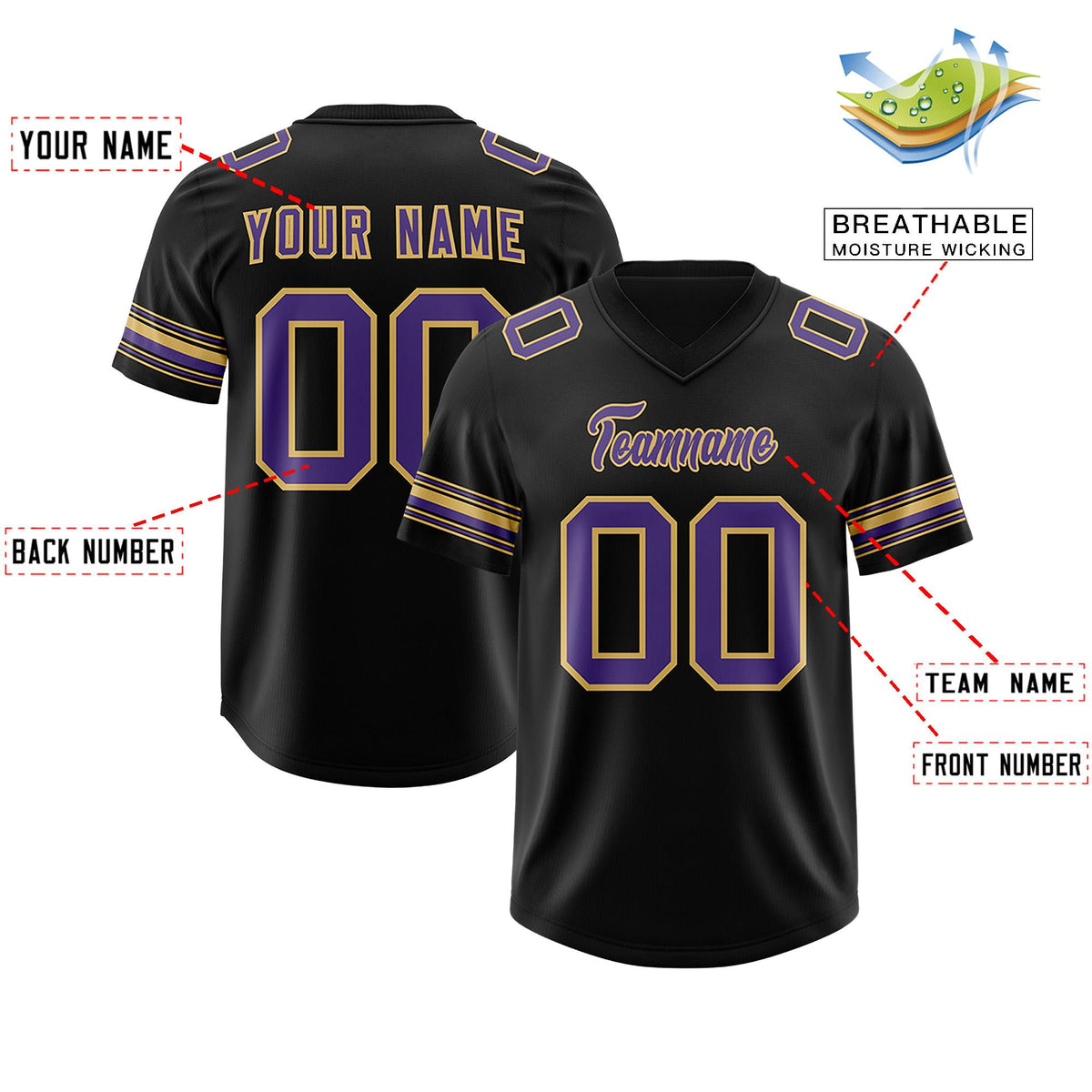Custom Black Purple Retro Personalized Sleeve Line Authentic American Football Jersey