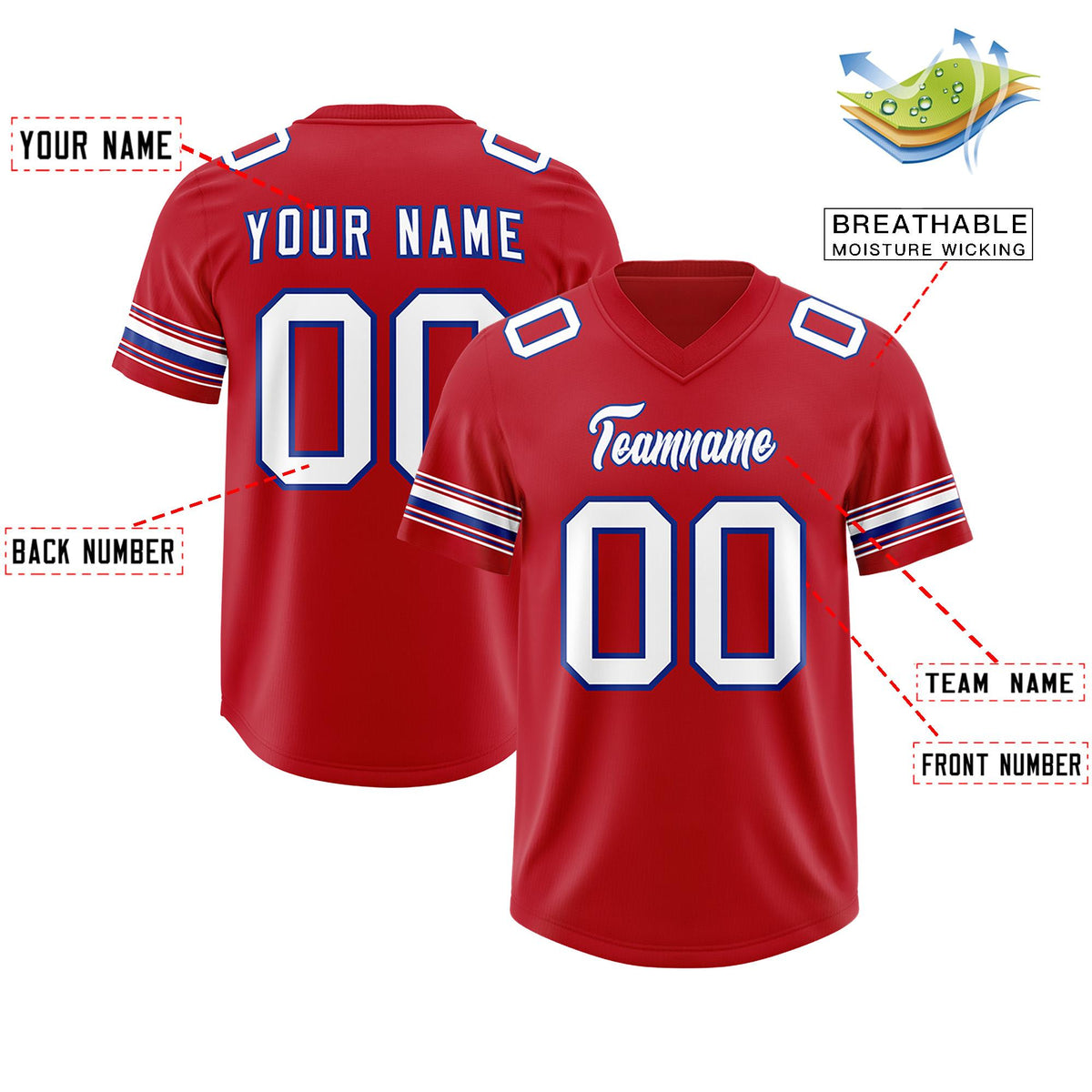 Custom Red White Retro Personalized Sleeve Line Authentic American Football Jersey