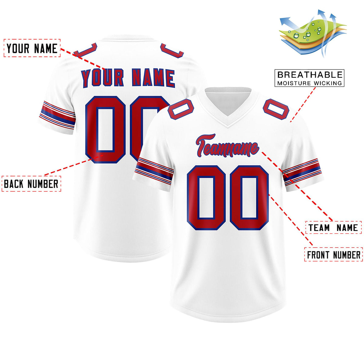 Custom White Red Retro Personalized Sleeve Line Authentic American Football Jersey