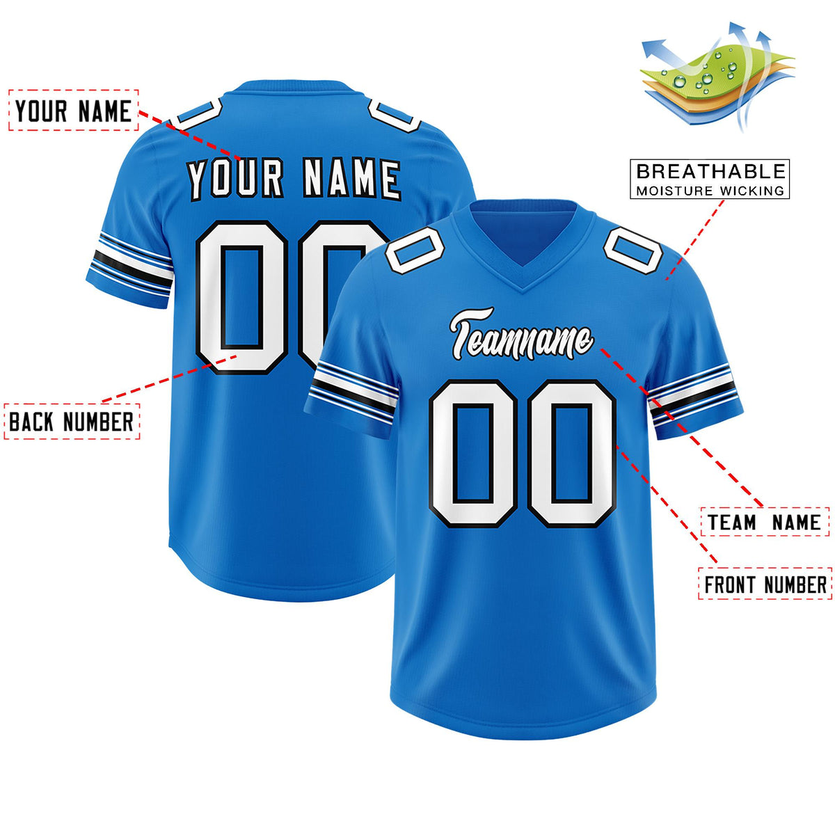 Custom Panther Blue White Retro Personalized Sleeve Line Authentic American Football Jersey