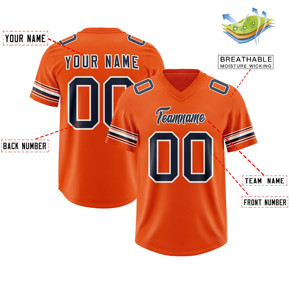 Custom Orange Navy Retro Personalized Sleeve Line Authentic American Football Jersey