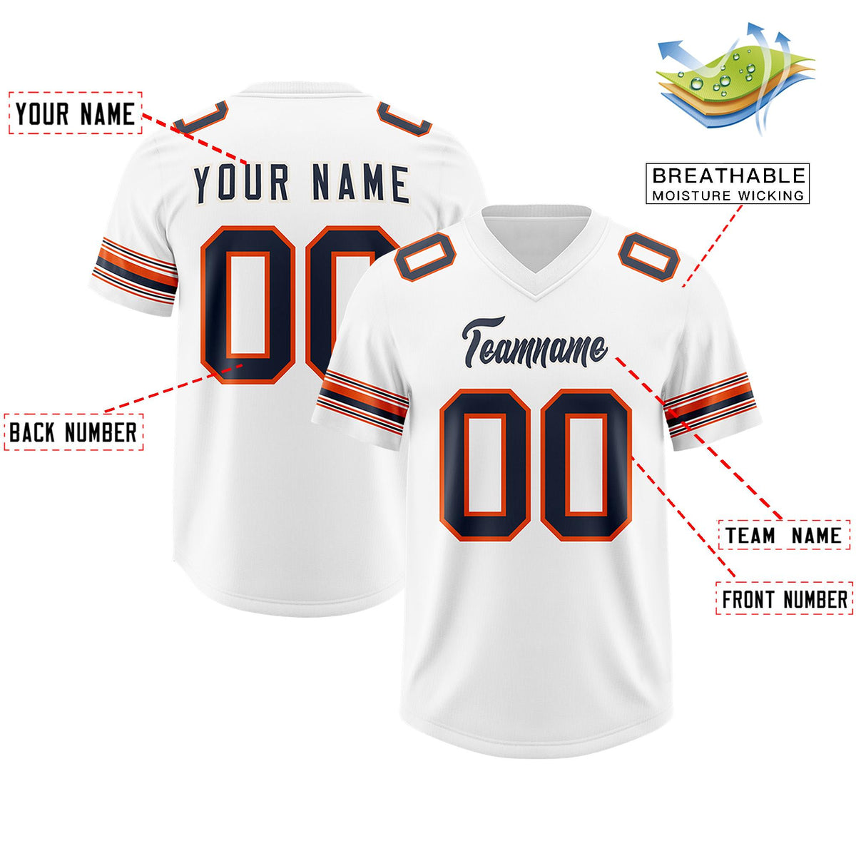 Custom White Navy Retro Personalized Sleeve Line Authentic American Football Jersey