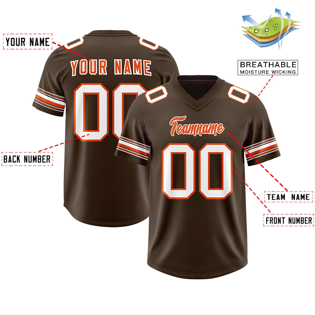Custom Brown White Retro Personalized Sleeve Line Authentic American Football Jersey