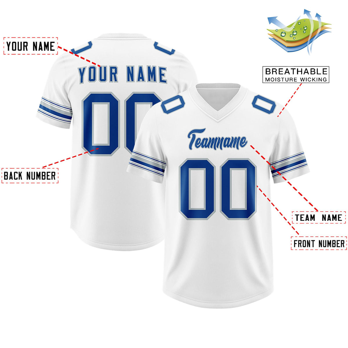 Custom White Royal Retro Personalized Sleeve Line Authentic American Football Jersey