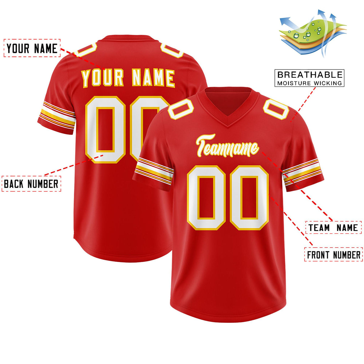 Custom Red White Retro Personalized Sleeve Line Authentic American Football Jersey