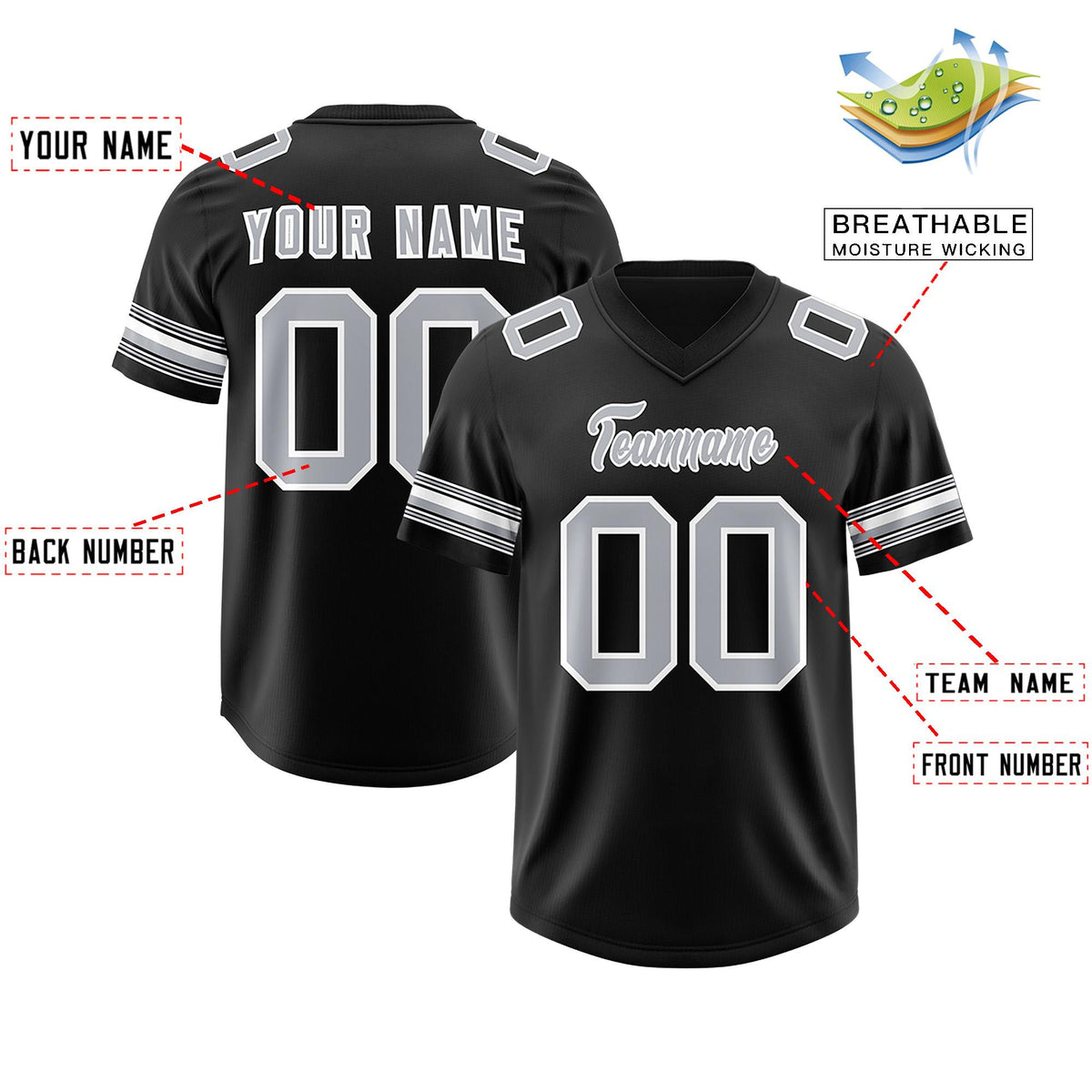 Custom Black Silver Retro Personalized Sleeve Line Authentic American Football Jersey